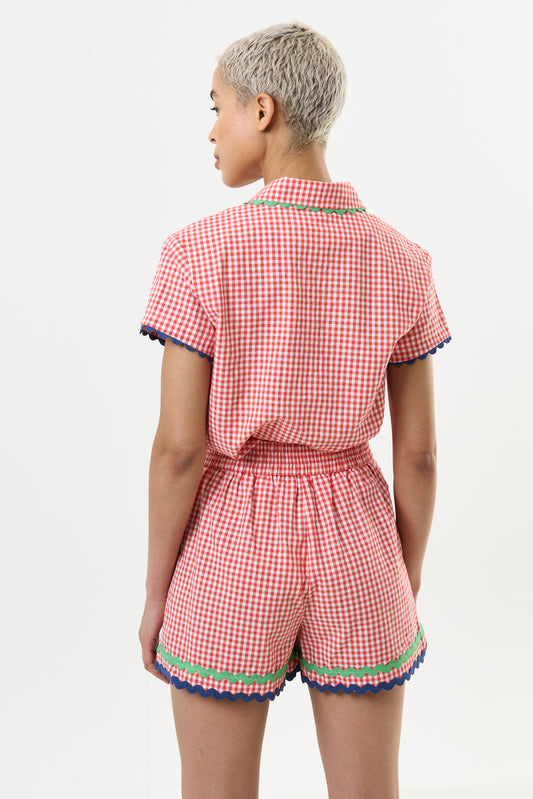Hilton Gingham Ric Rac Trim Shorts - Red