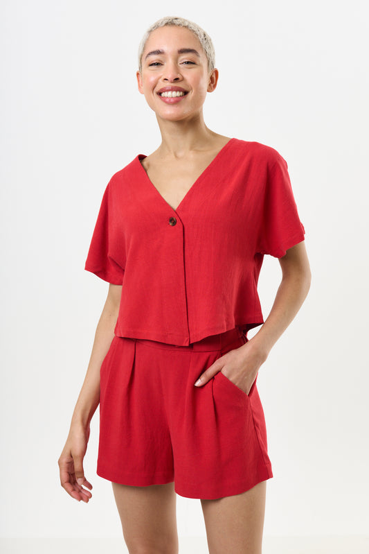 Hilton Linen Mix Shorts - Red