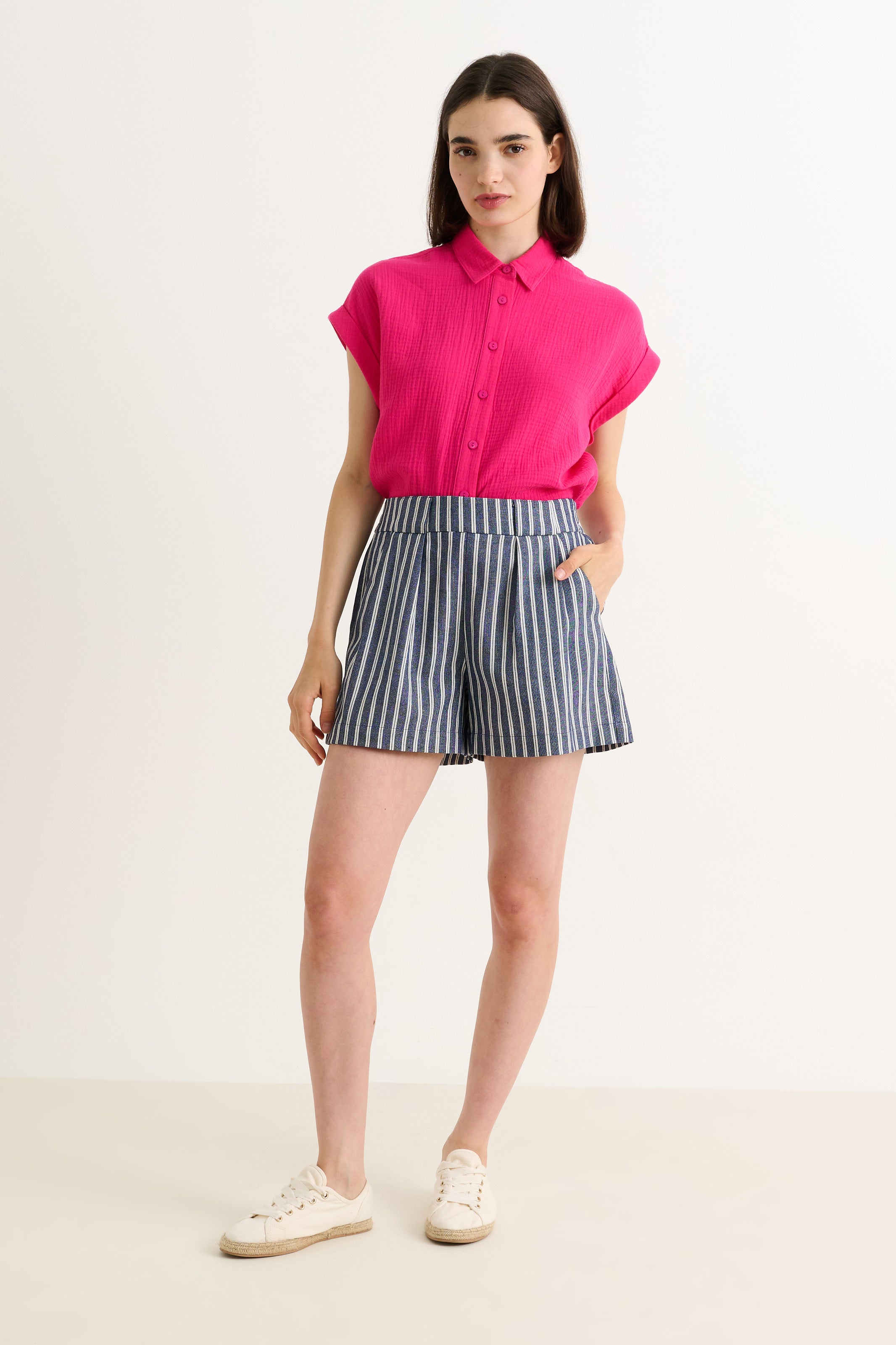 Hilton Ticking Stripe Shorts - Navy & White - Detail 2