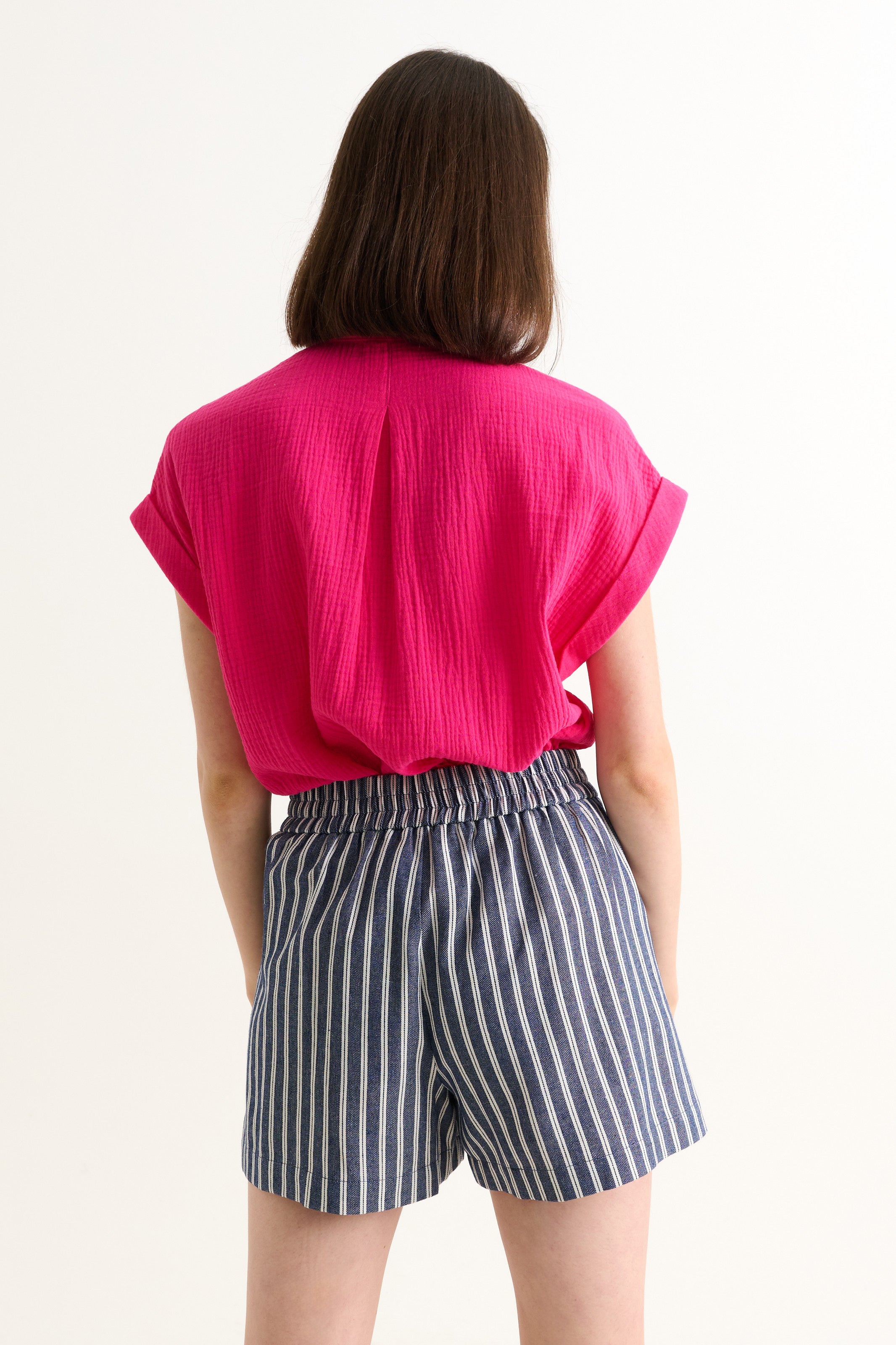 Hilton Ticking Stripe Shorts - Navy & White - Detail 1