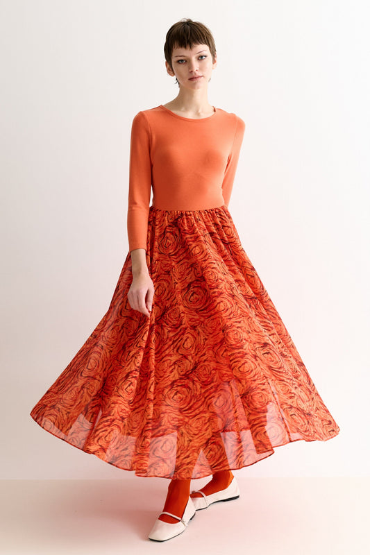 Huxley Rosechild Jersey Top Circle Skirt Midi Dress - Apricot