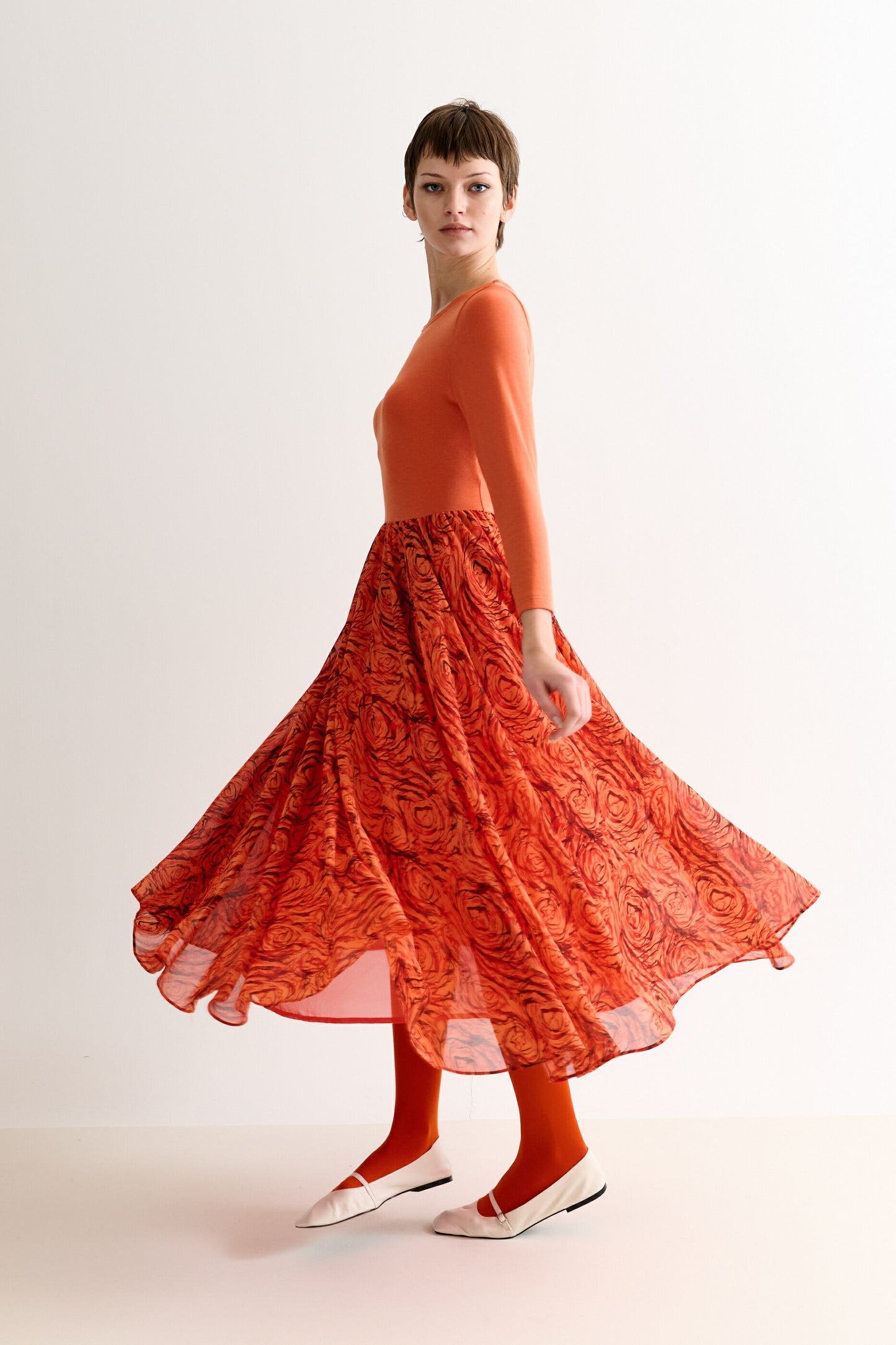 Huxley Rosechild Jersey Top Circle Skirt Midi Dress - Apricot