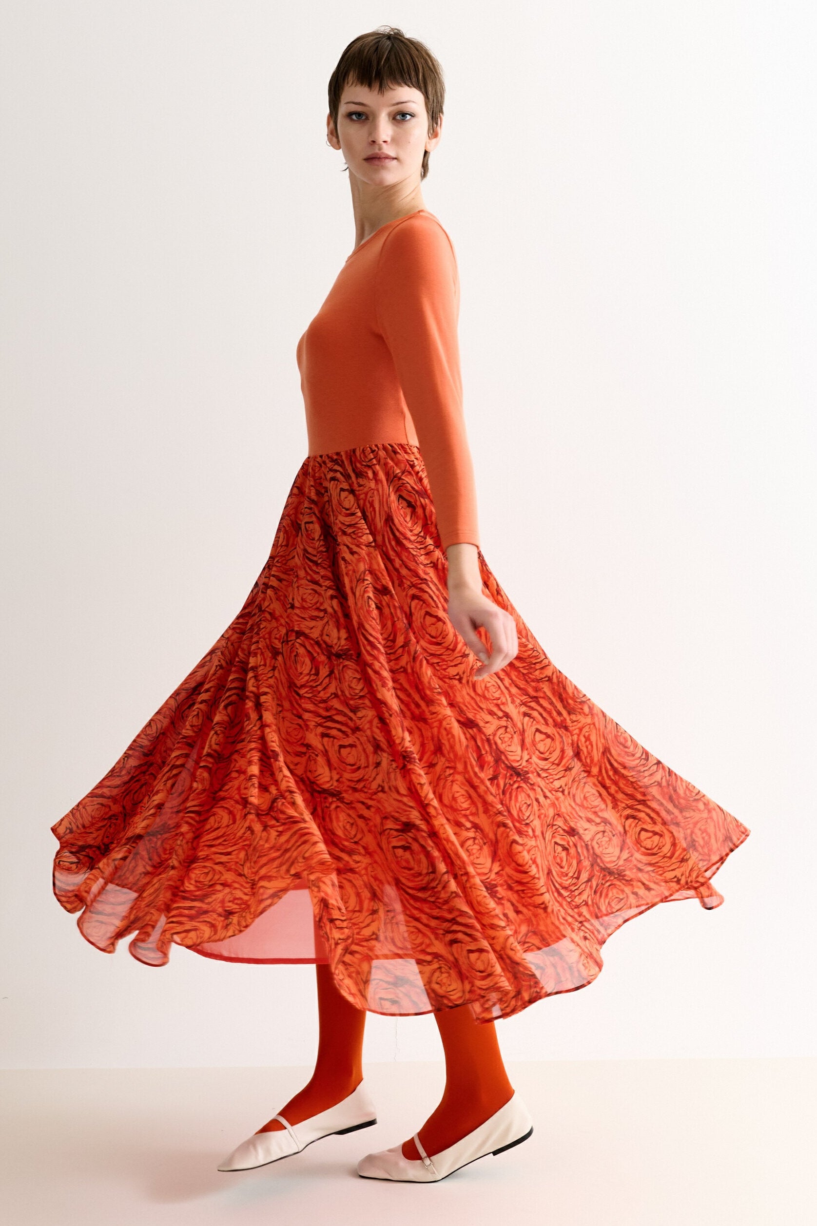 Huxley Rosechild Jersey Top Circle Skirt Midi Dress - Apricot - Detail 2