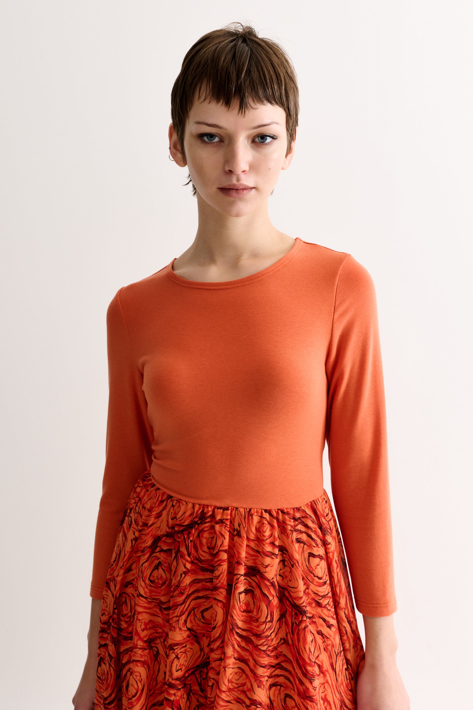 Huxley Rosechild Jersey Top Circle Skirt Midi Dress - Apricot - Detail 3