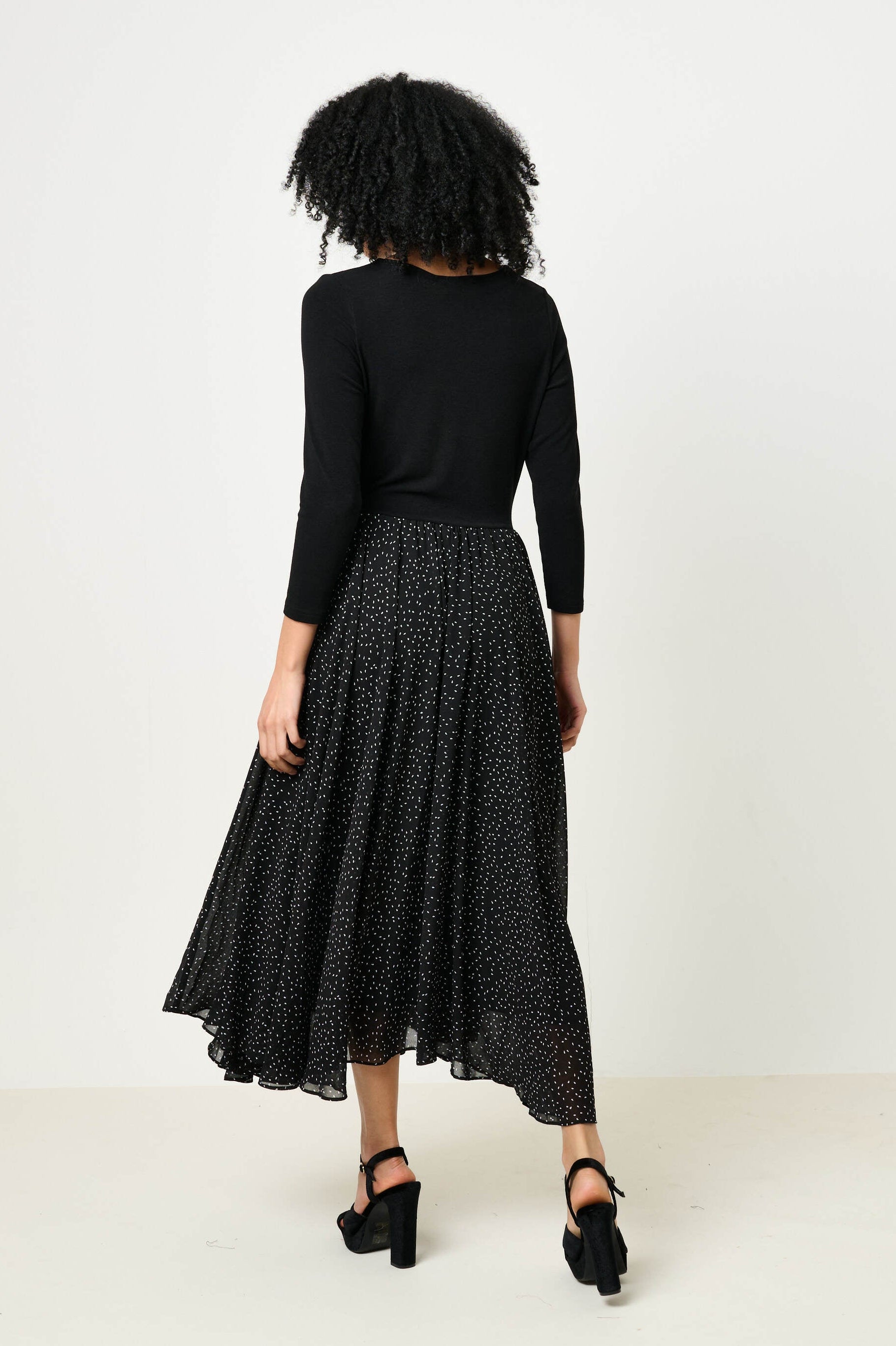 Huxley Raindrop Jersey Top Printed Circle Skirt Midaxi Dress - Black