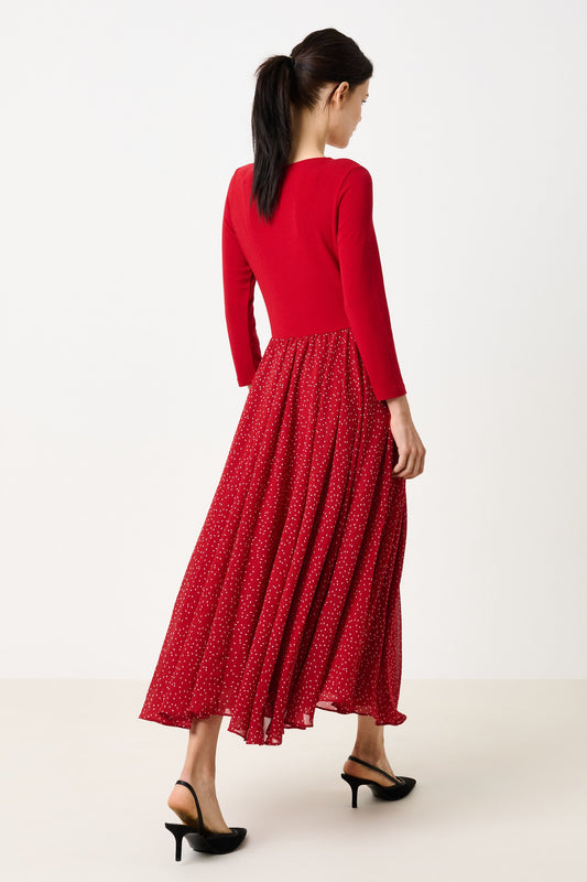 Huxley Raindrop Jersey Top Printed Circle Skirt Midaxi Dress - Red