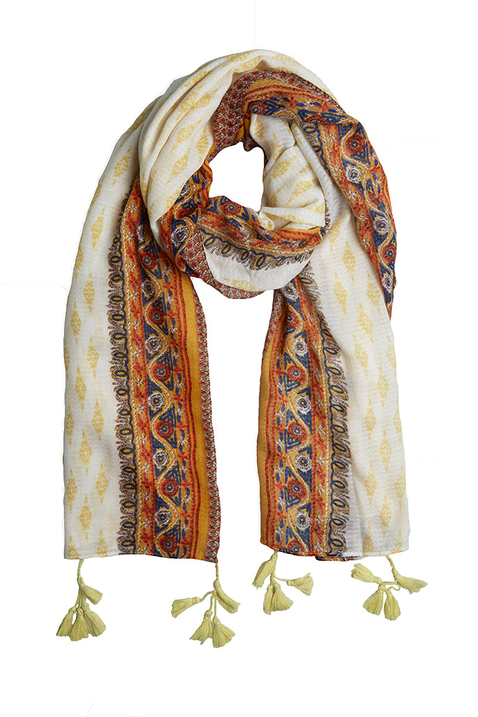 Hadlet Mustard Border Boho Scarf