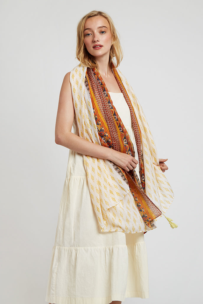 Hadlet Mustard Border Boho Scarf