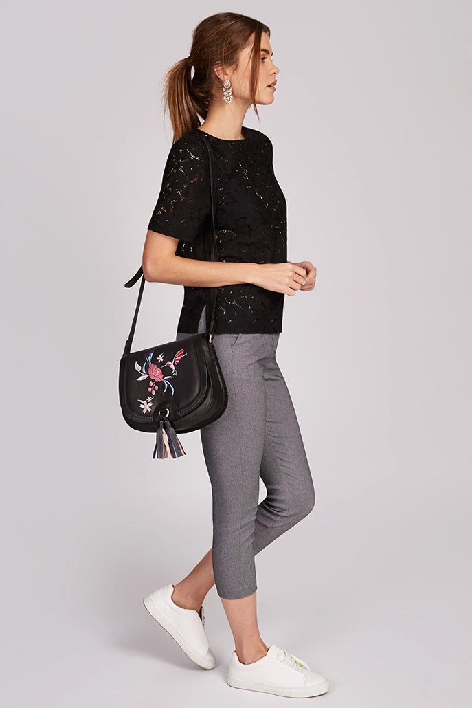 Hazel Hummingbird Embroidered Saddle Bag - Detail 2
