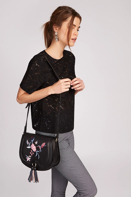 Hazel Hummingbird Embroidered Saddle Bag