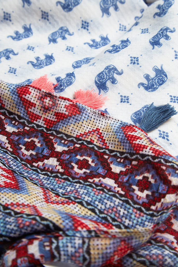 Hondo Elephant Print Tassel Scarf - Styled