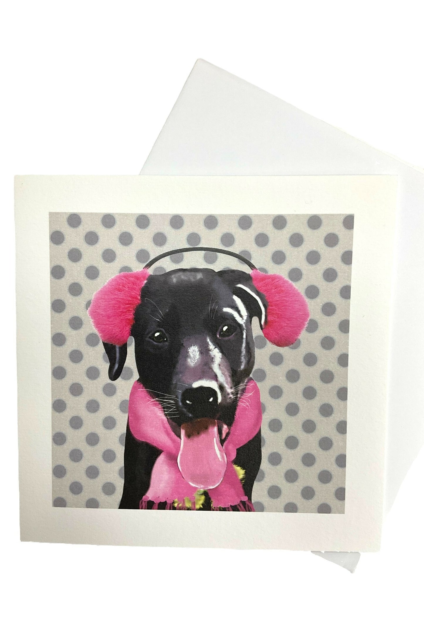 Black Lab Pink Ear Muffs Card