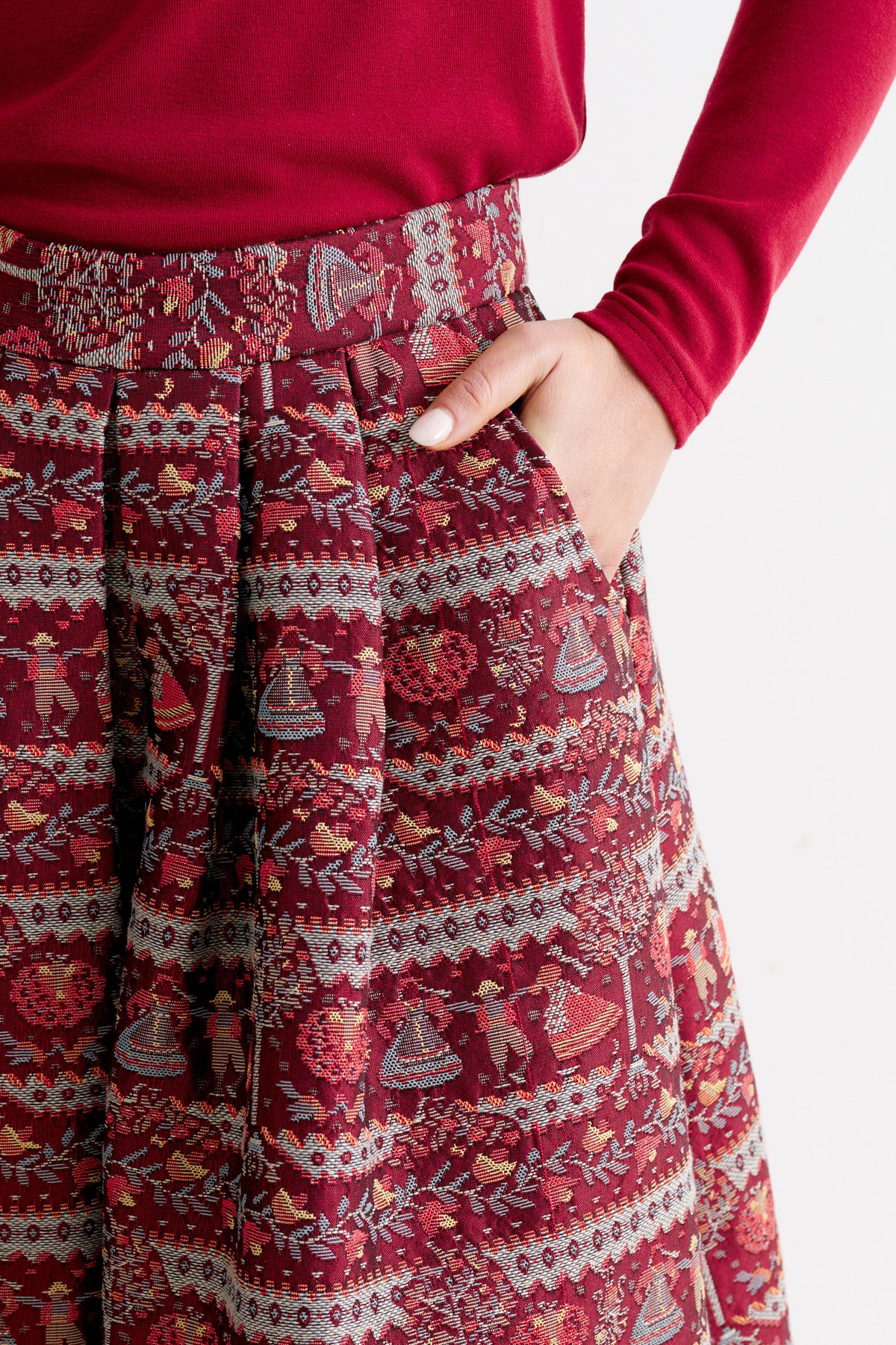 Pasadena Heirloom Jacquard Midaxi Skirt - Wine