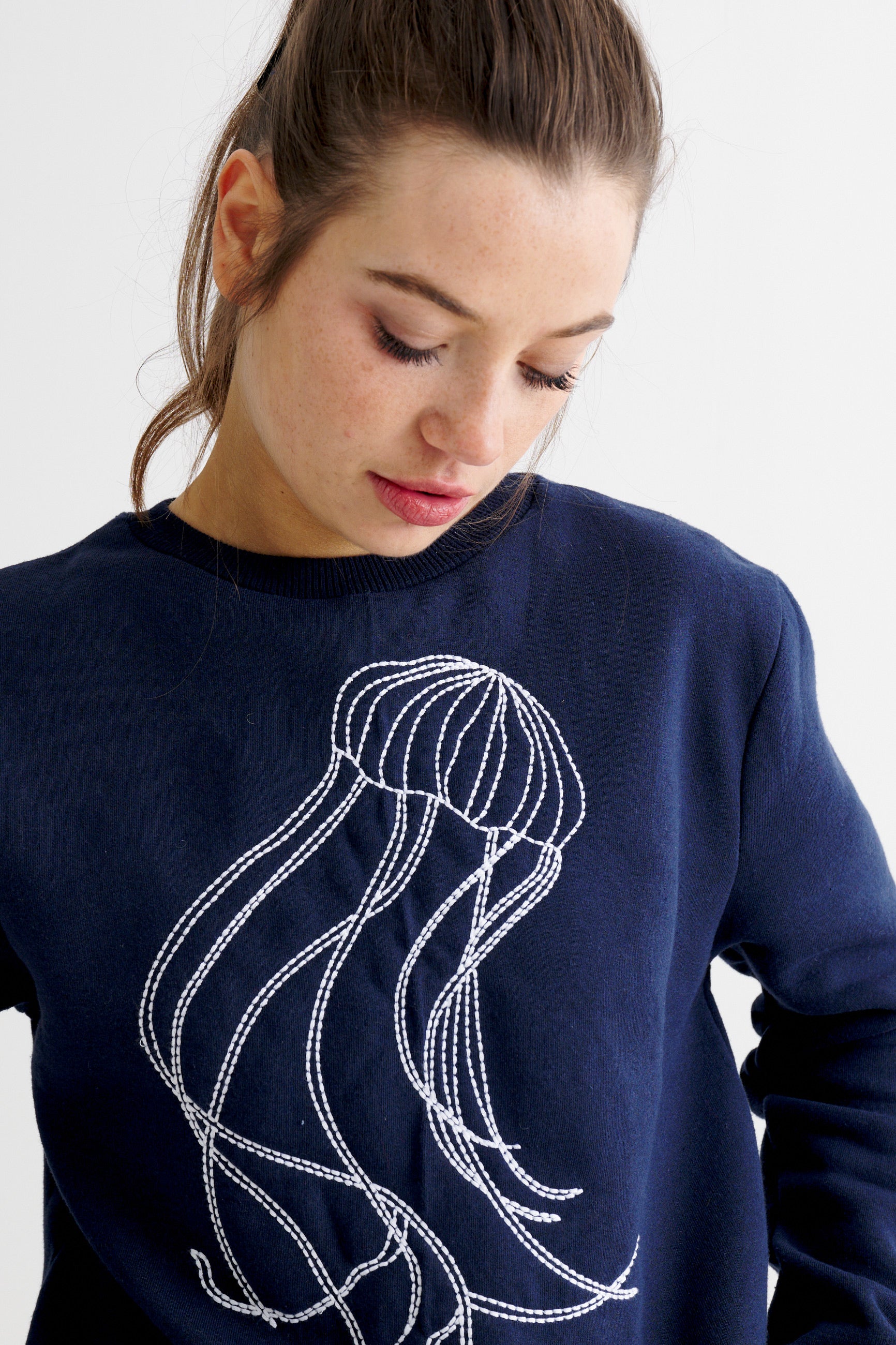 Jan Jellyfish Embroidered Navy Sweatshirt