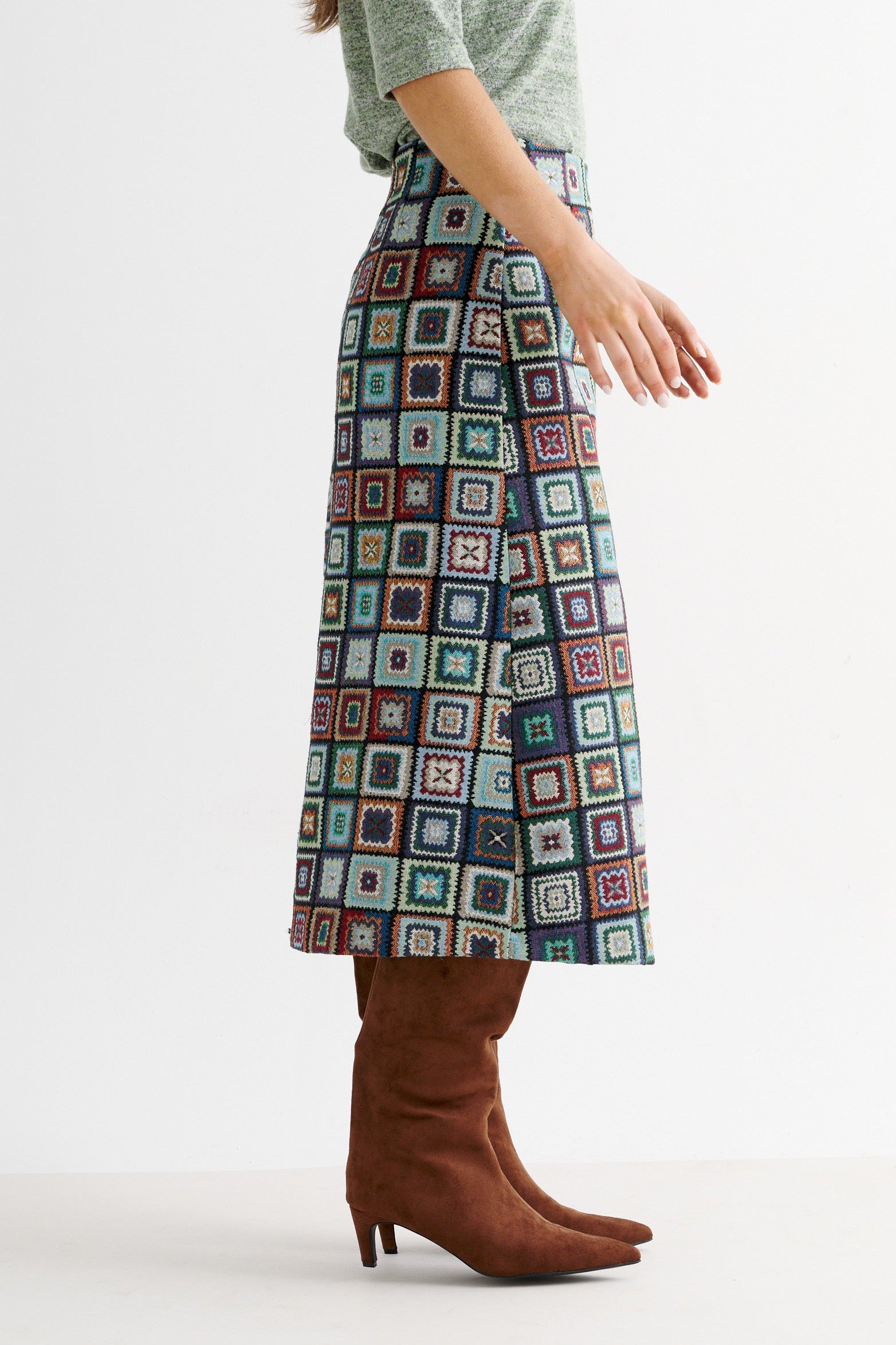Buffy 70's Patch Jacquard Midi Skirt - Detail 1