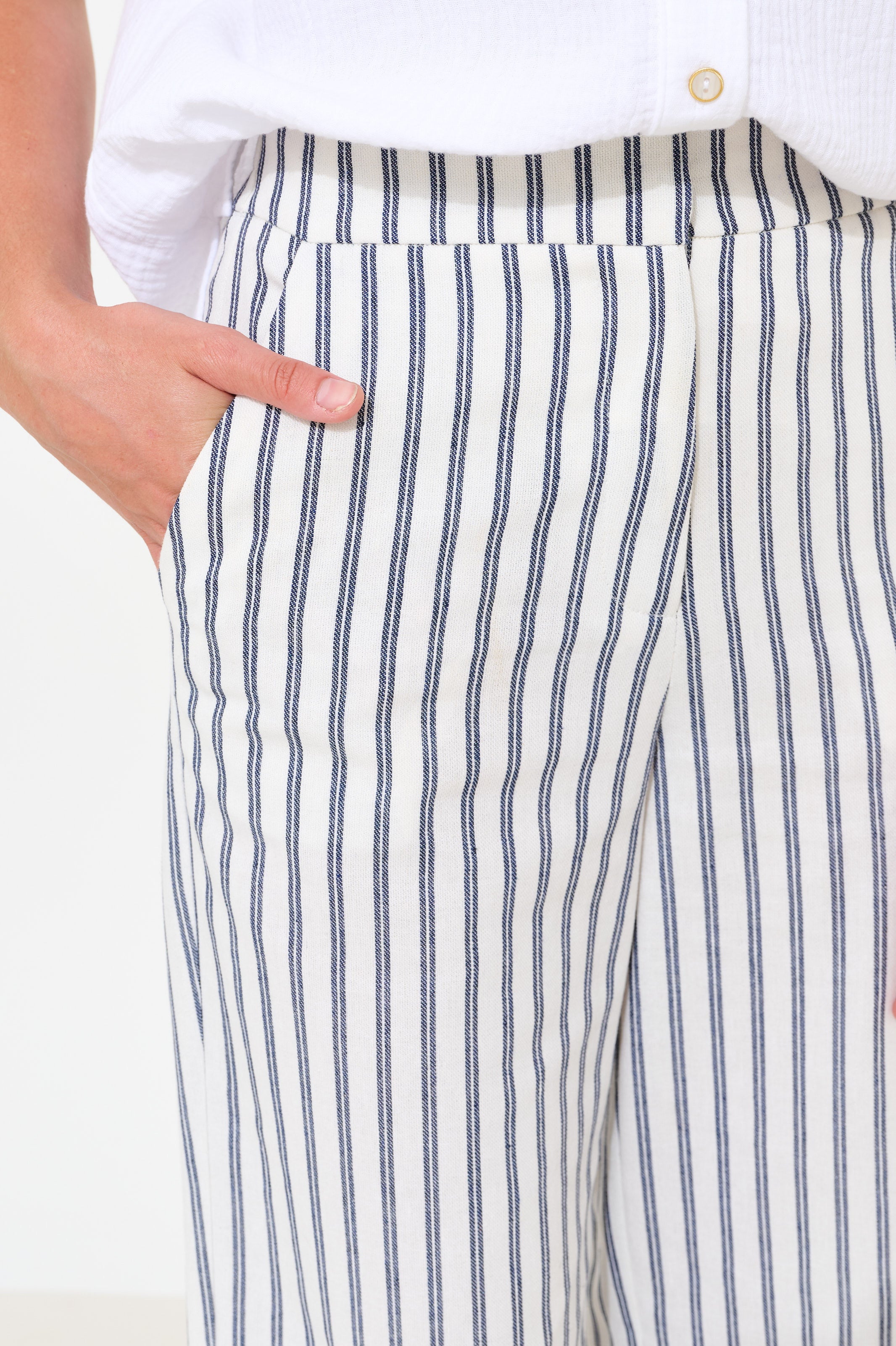 Tilde Ticking Stripe Straight Cut Trouser - White & Navy