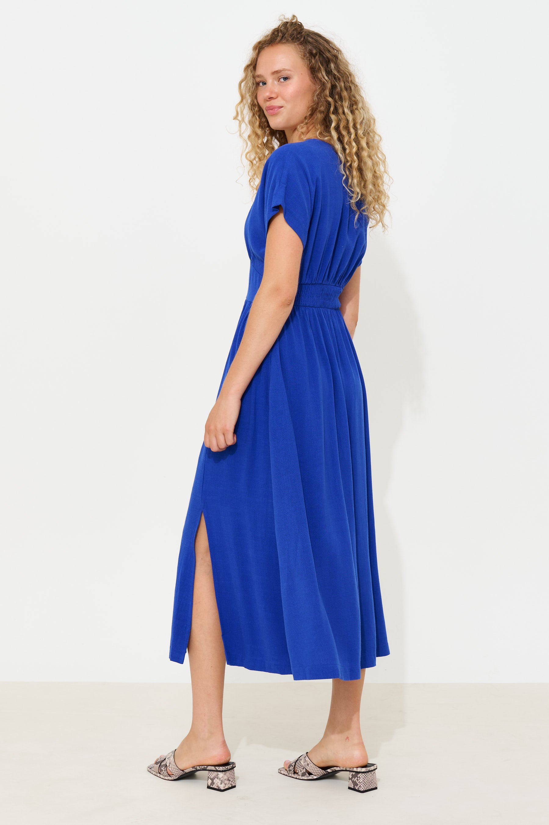 Unity Linen Mix Midi Dress - Cobalt Blue