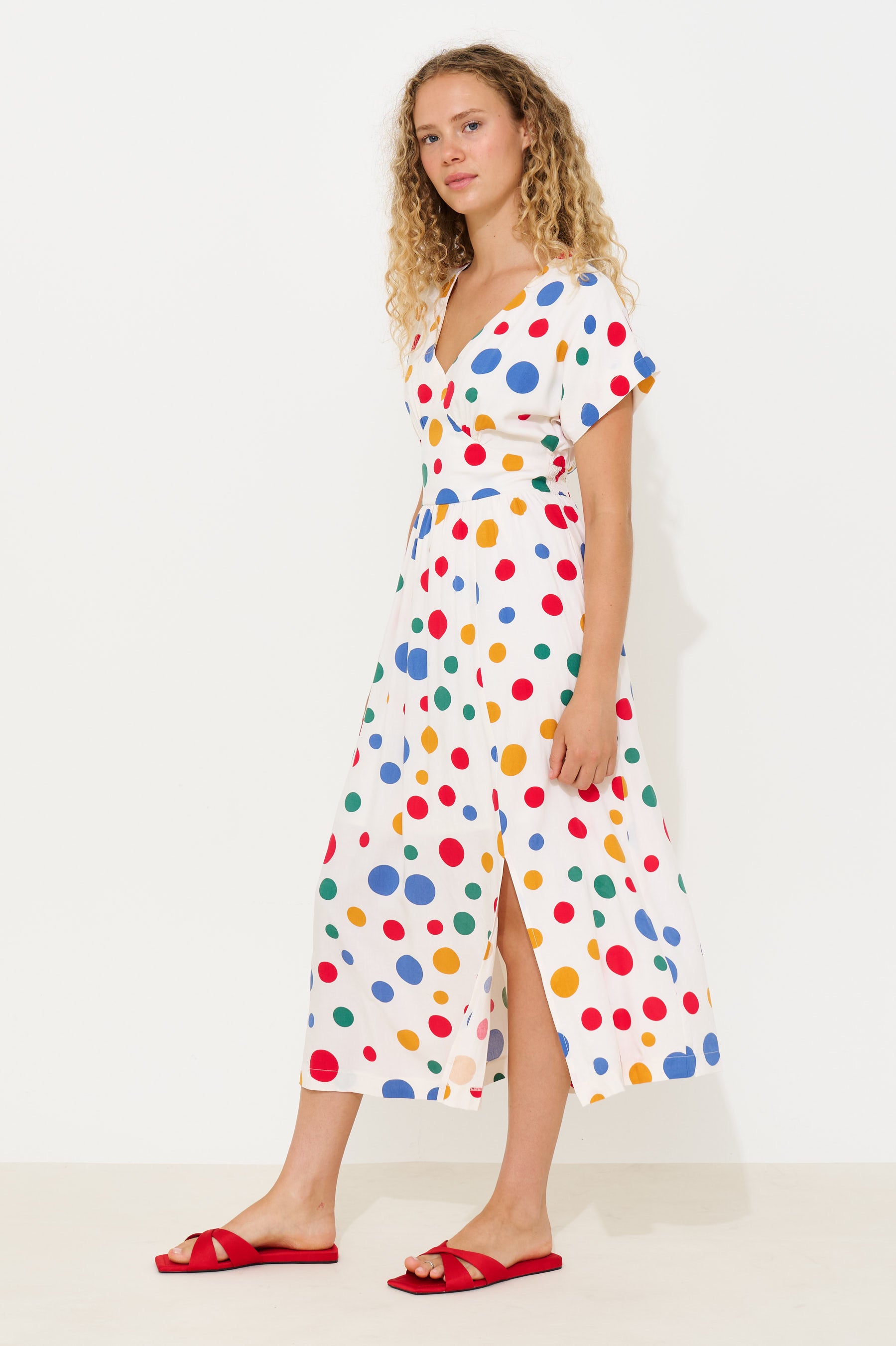 Unity Dotty V-Neck Midi Dress - Multi