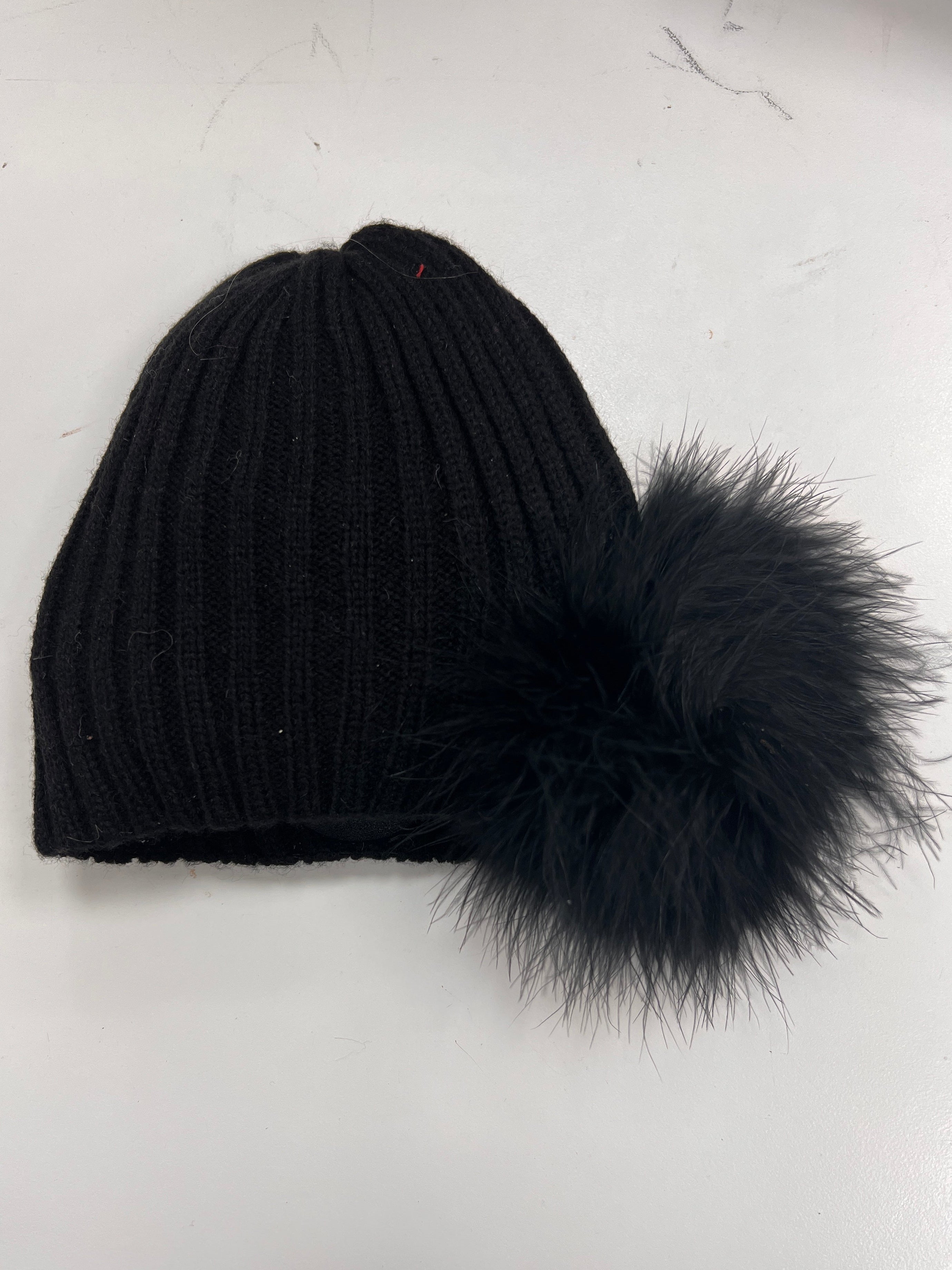 Betty Black Beanie With Feather PomPom