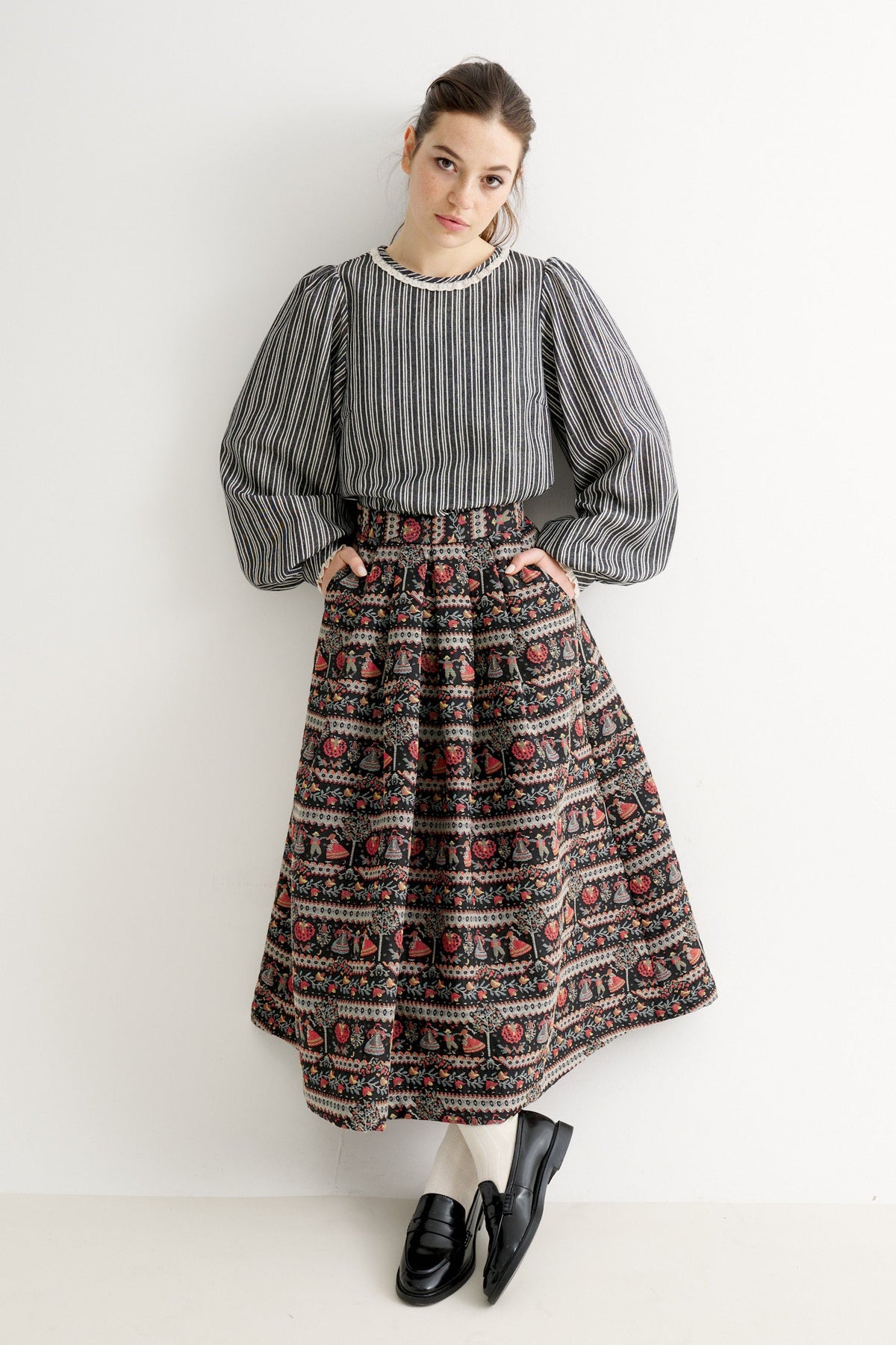Pasadena Heirloom Jacquard Midaxi Skirt - Black