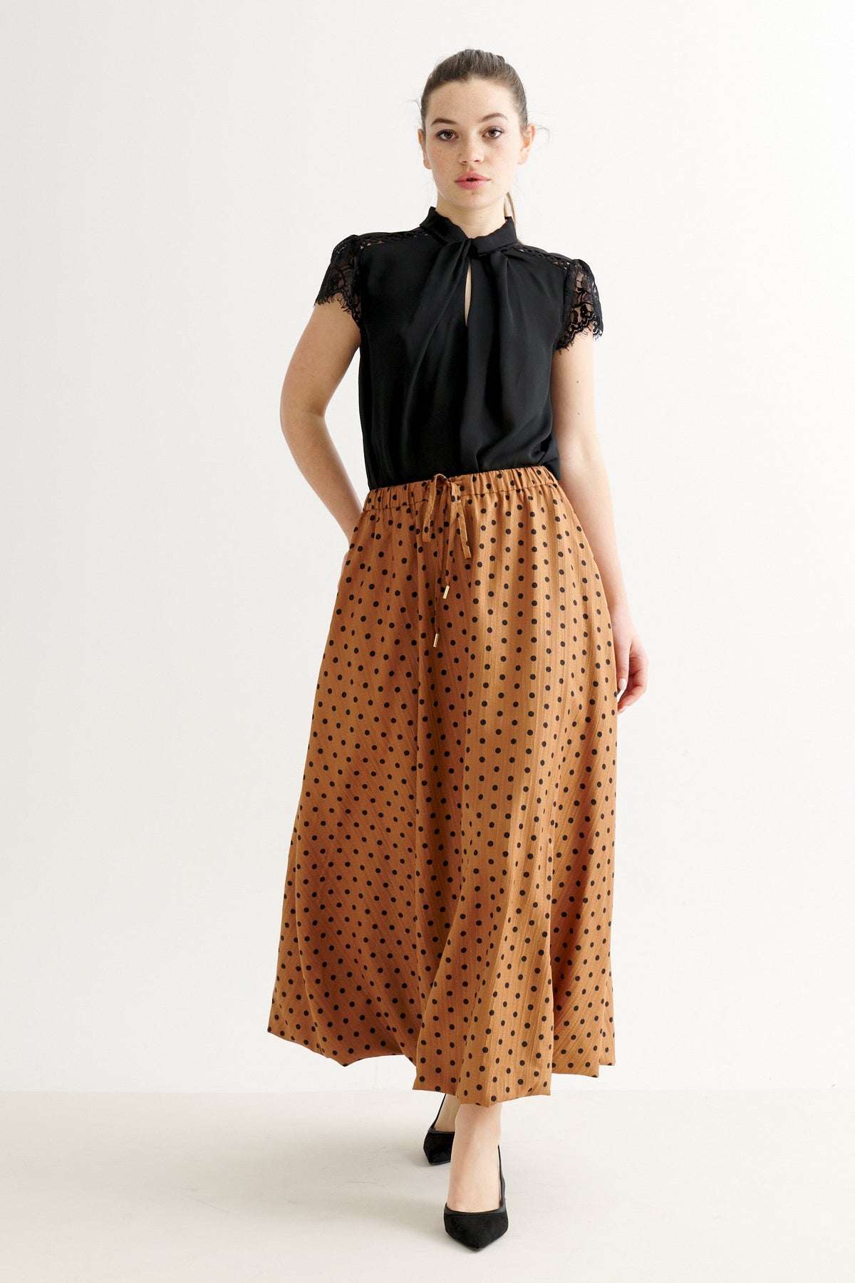 Dixie Spot Print Balloon Midaxi Skirt - Toffee