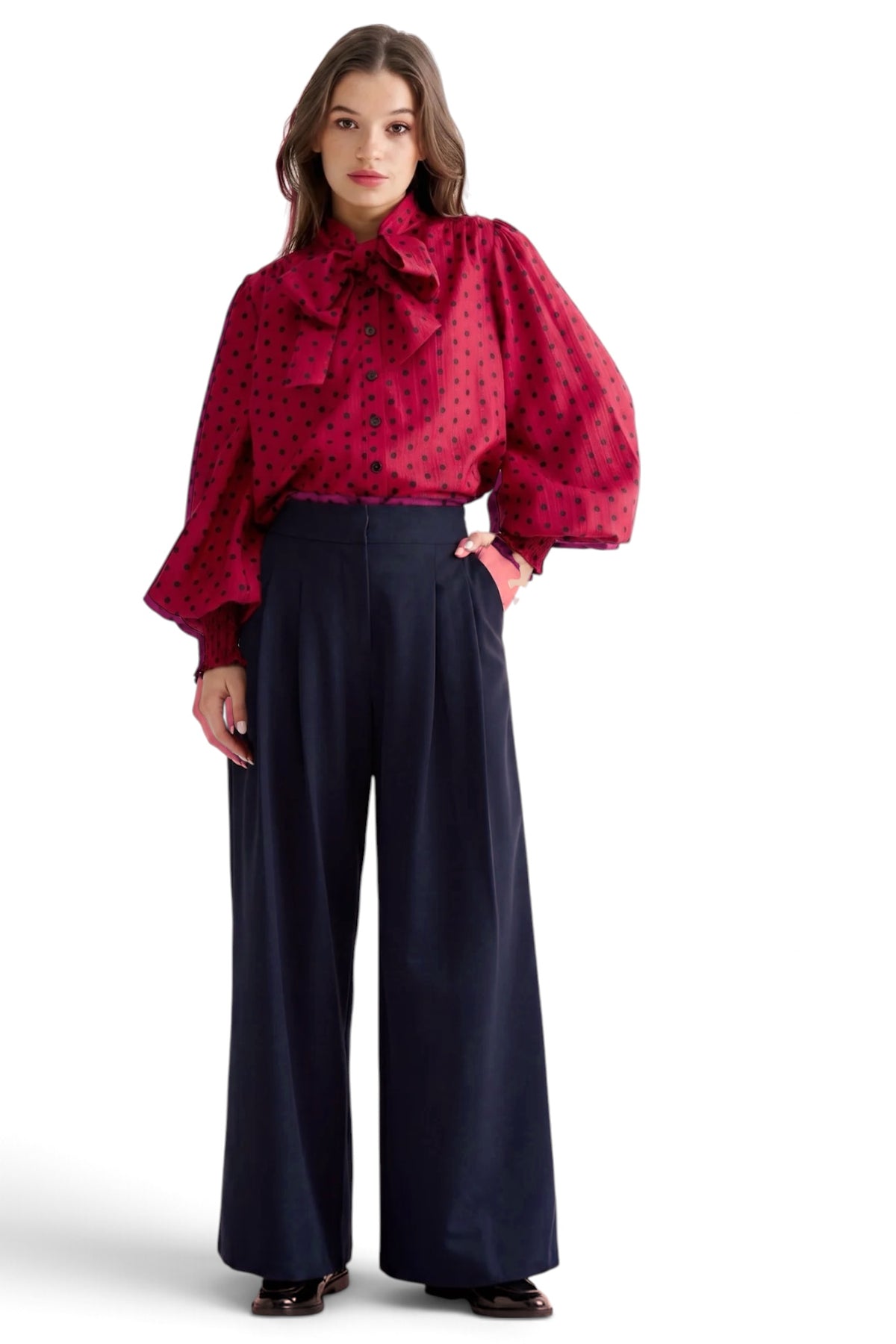 Tyler Fine Twill Pleat Front Wide Leg Trouser - Navy
