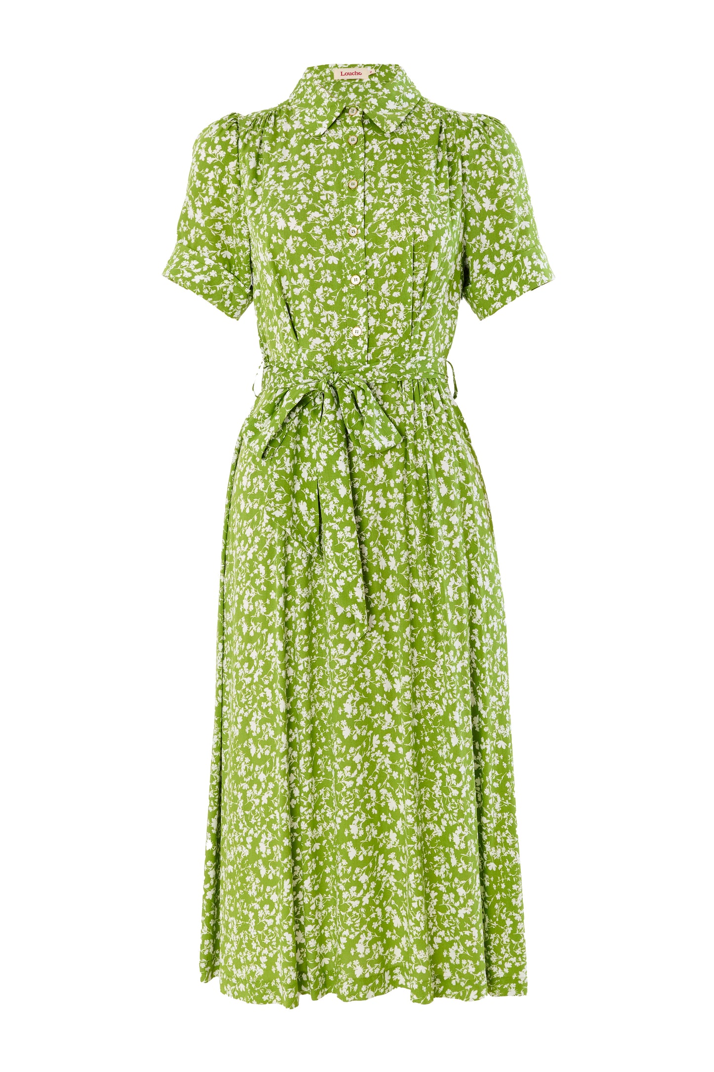 Inesa Negative Floral Print Short Sleeve Midi Shirtdress - Green