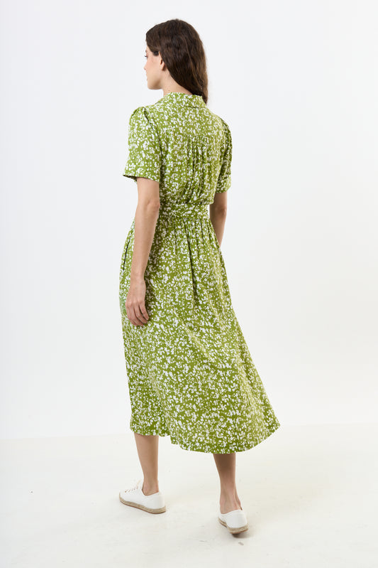 Inesa Negative Floral Print Short Sleeve Midi Shirtdress - Green