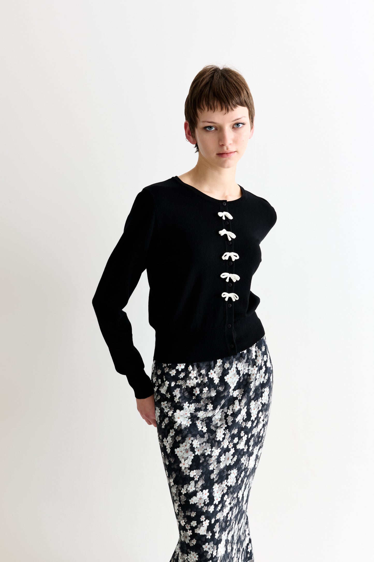 Ives Bow Trimmed Cardigan - Black
