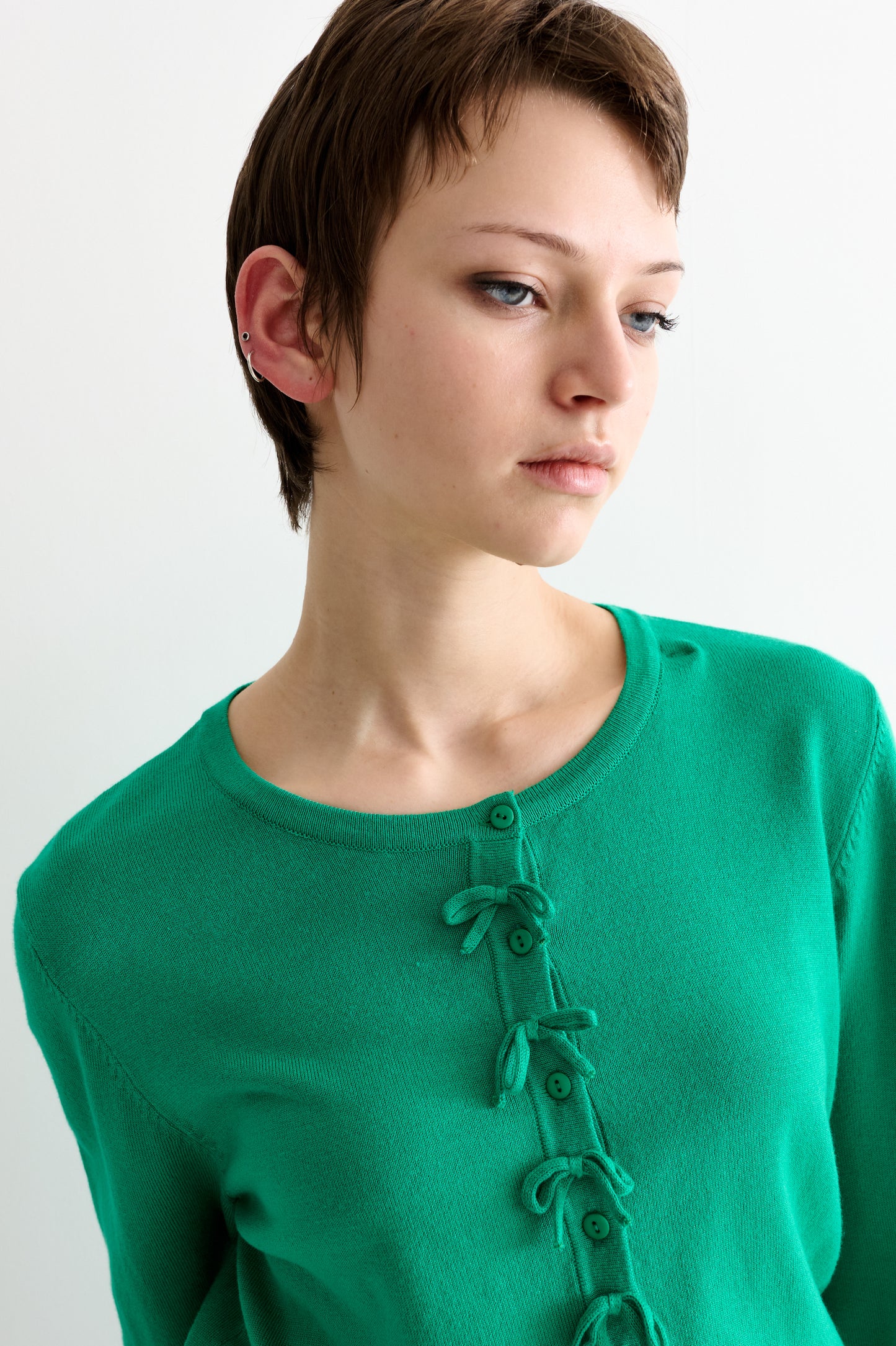 Ives Bow Trimmed Cardigan - Green