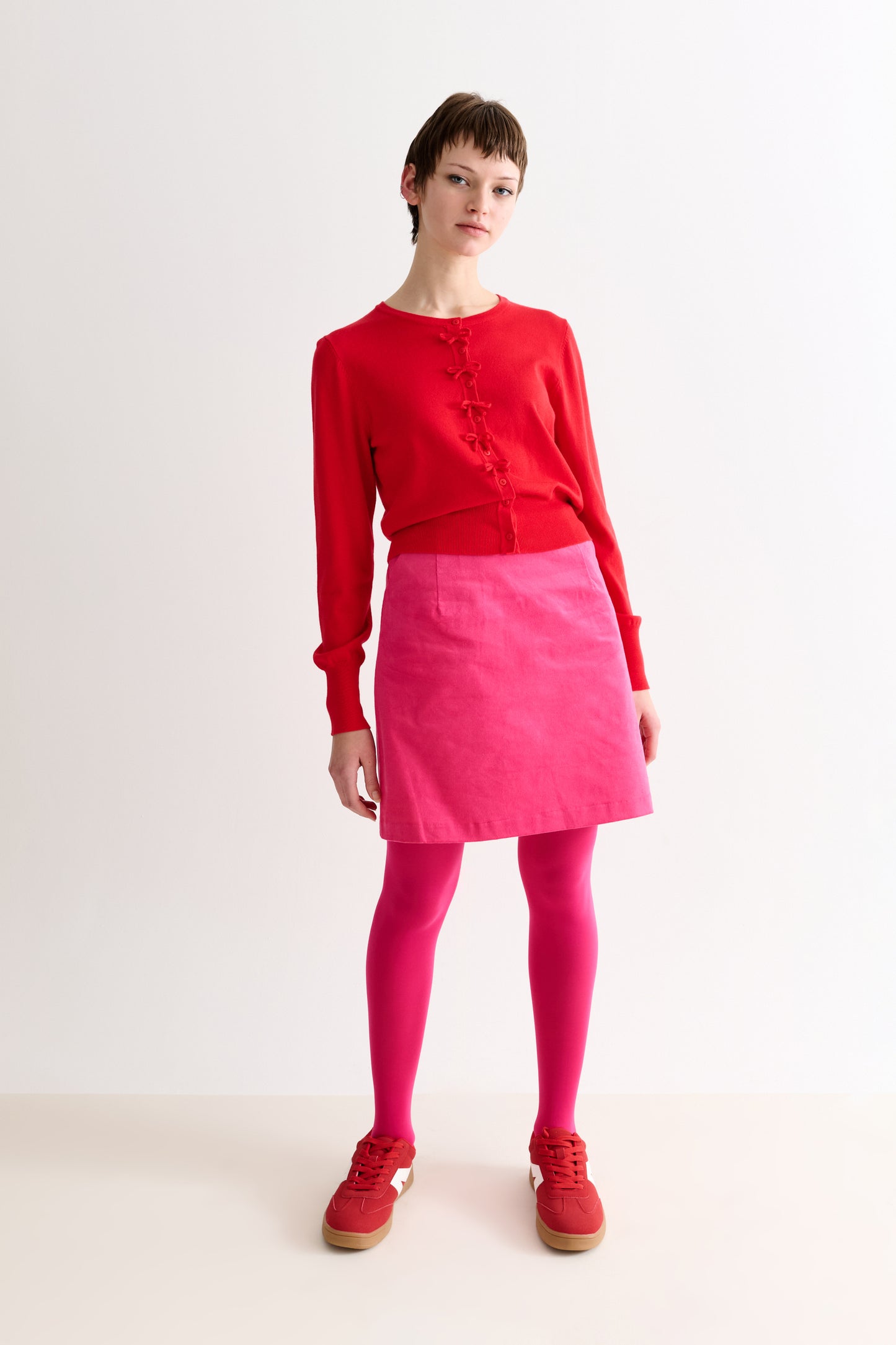 Ives Bow Trimmed Cardigan - Red