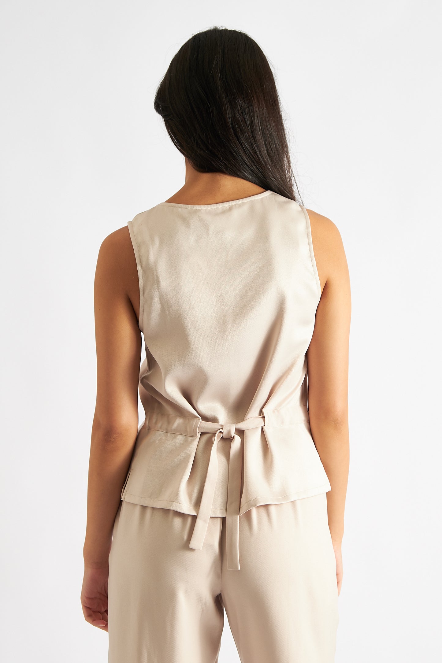 Sustainable Fabric Sleeveless Button Waistcoat in Camel