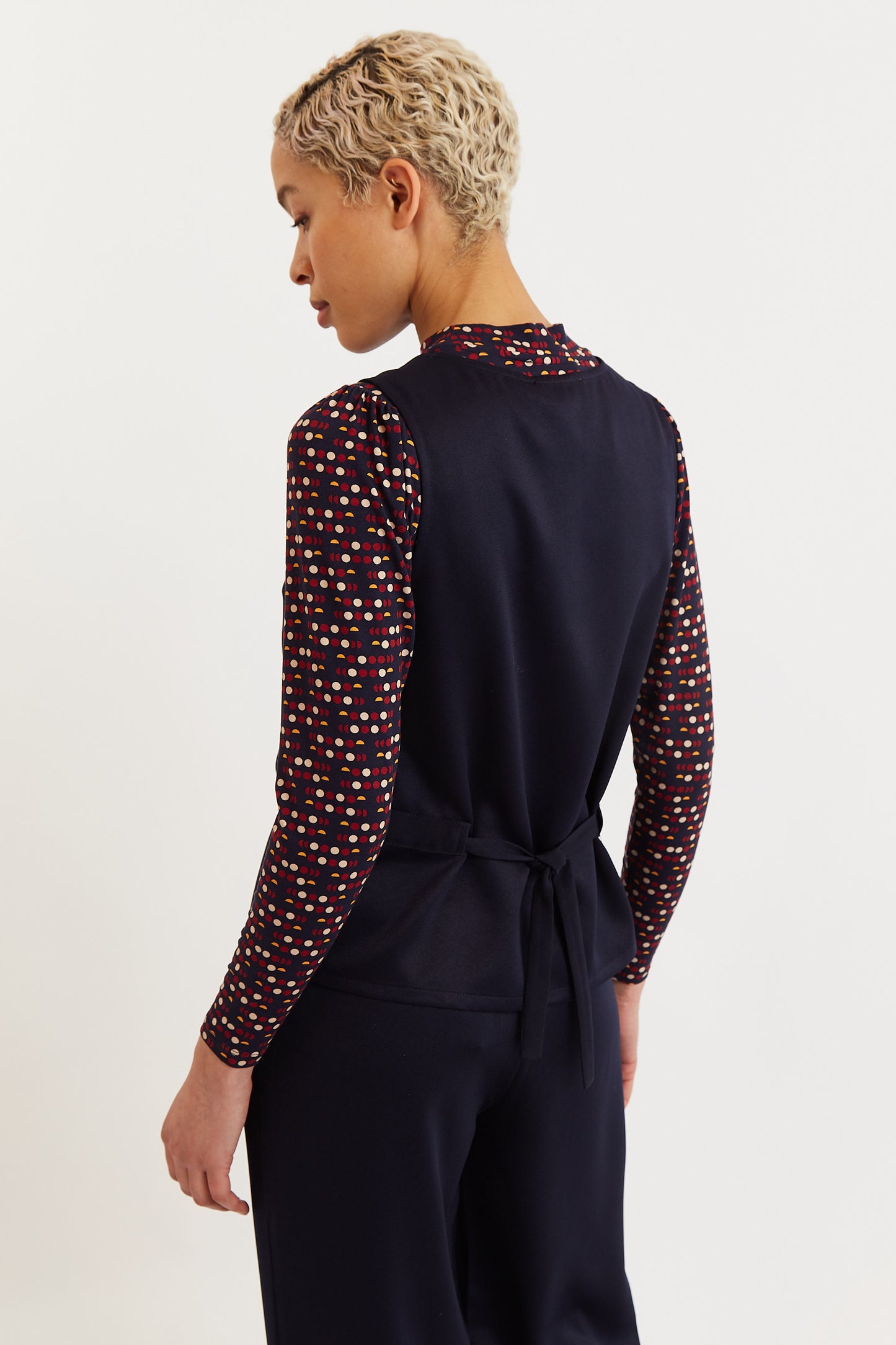 Sustainable Fabric Button Up Sleeveless Waistcoat in Navy