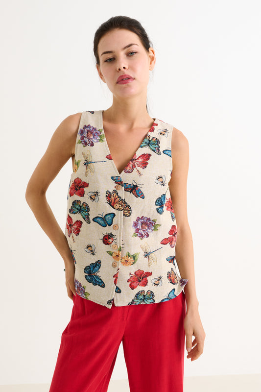 Jakson Flutter Jacquard Waistcoat - Cream