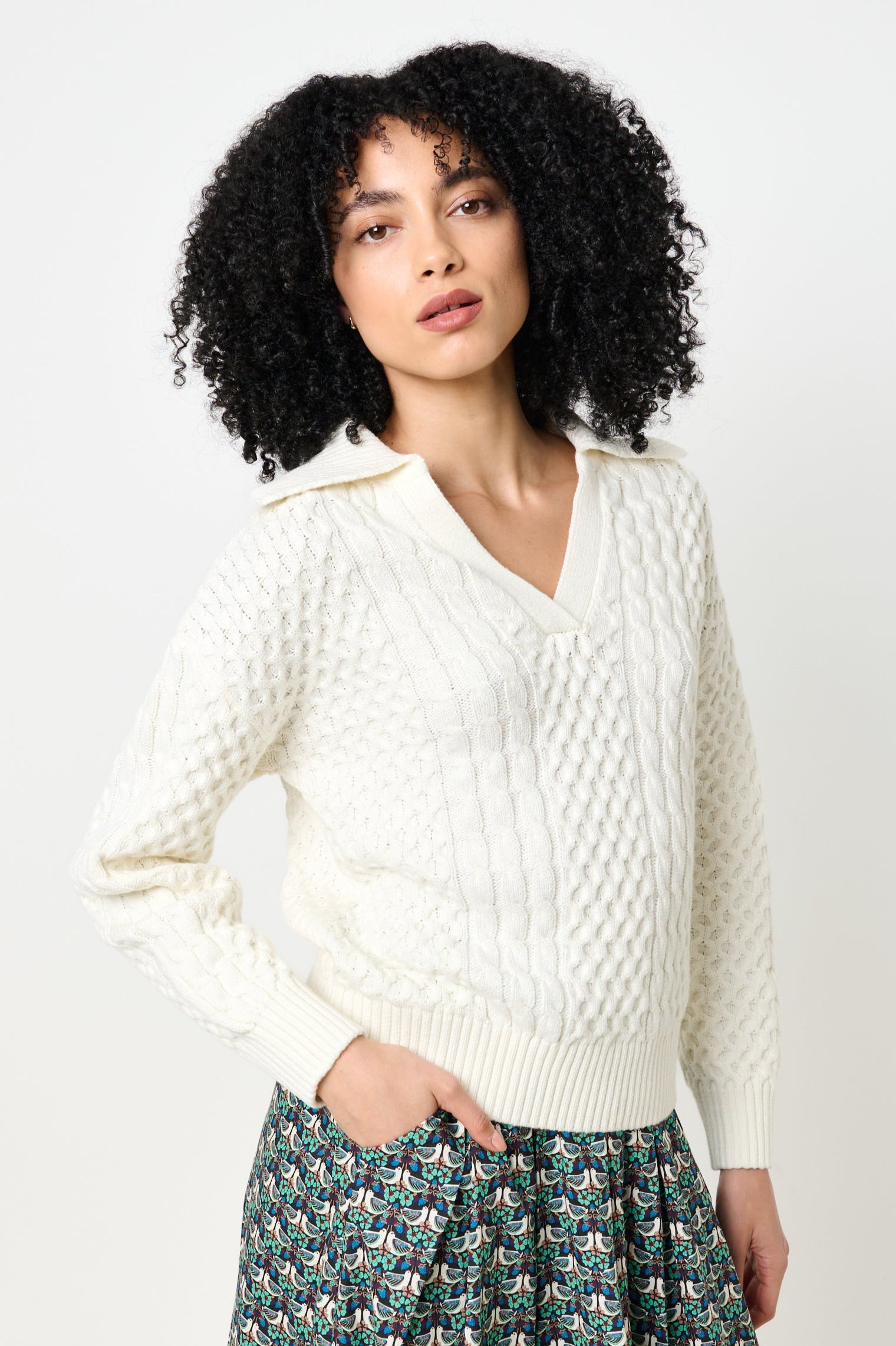 Jamie Cable Collar Jumper - Off White
