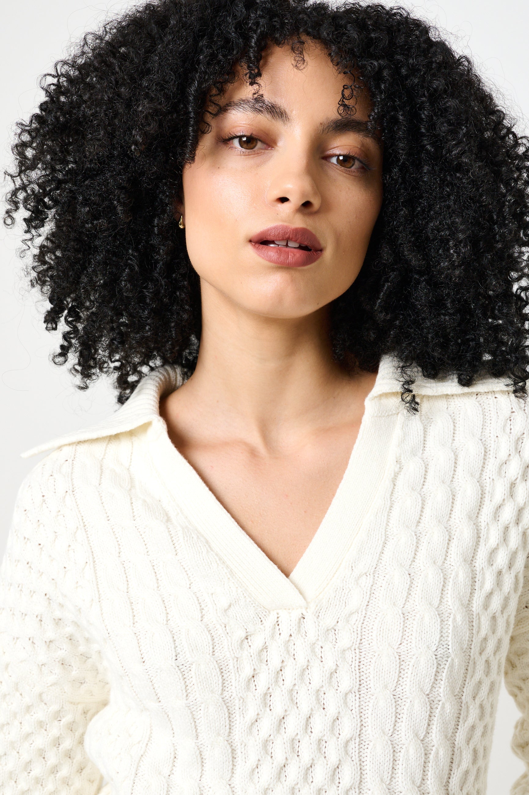 Jamie Cable Collar Jumper - Off White - Detail 1