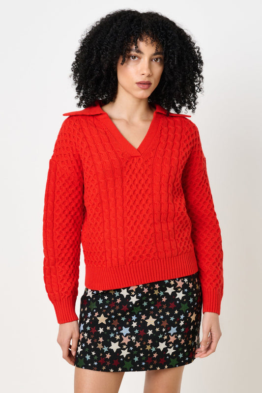 Jamie Cable Collar Jumper - Red