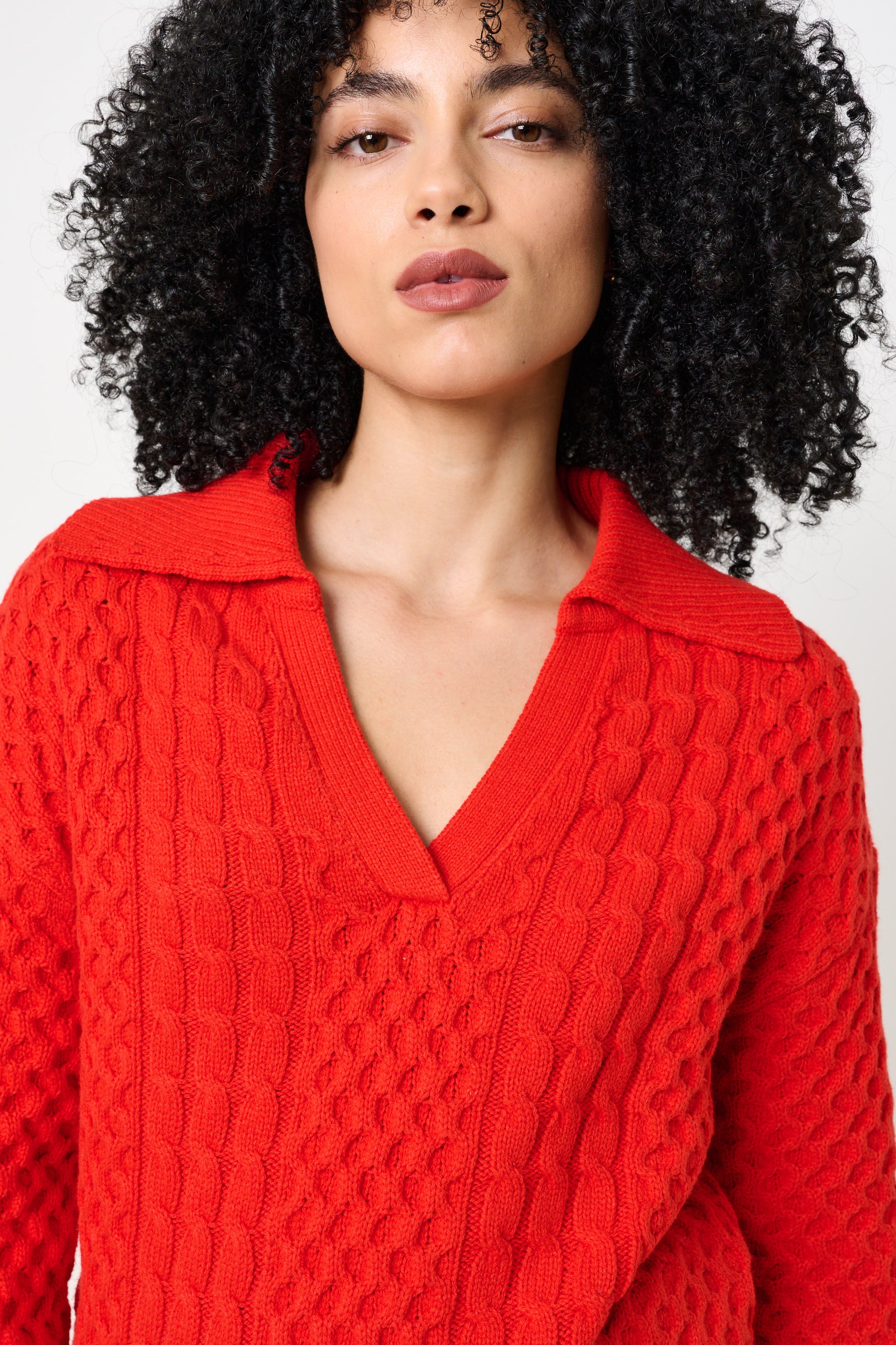 Jamie Cable Collar Jumper - Red - Detail 2