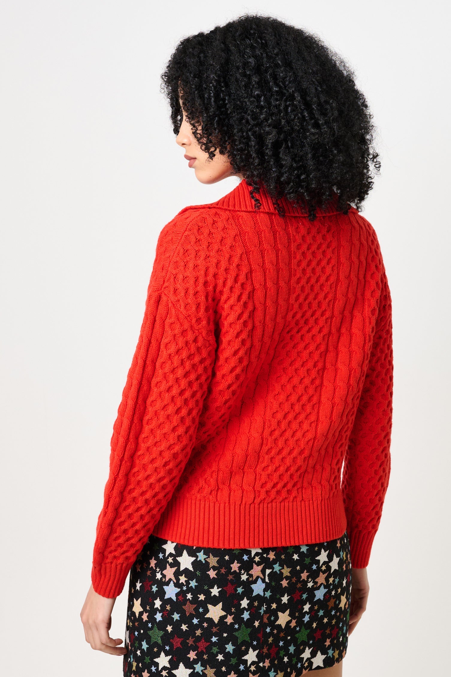 Jamie Cable Collar Jumper - Red - Detail 1