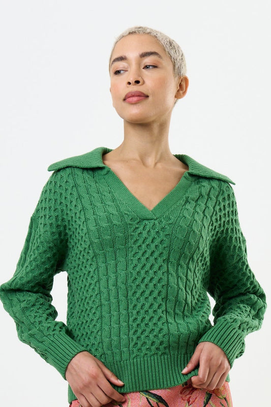 Jamie Cable Collar Jumper - Green