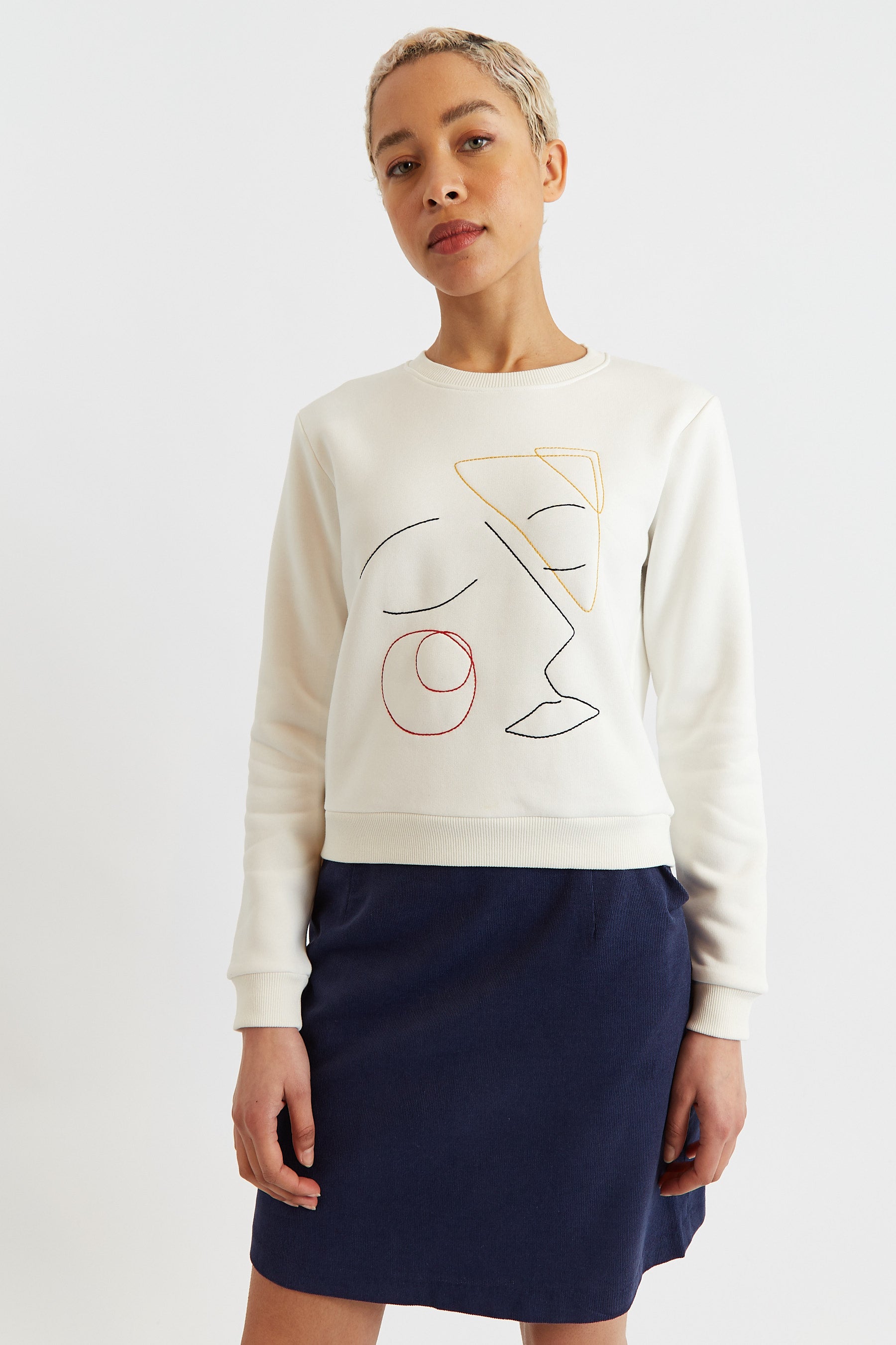 Jan Facetime Embroidered Sweatshirt Off White JOY