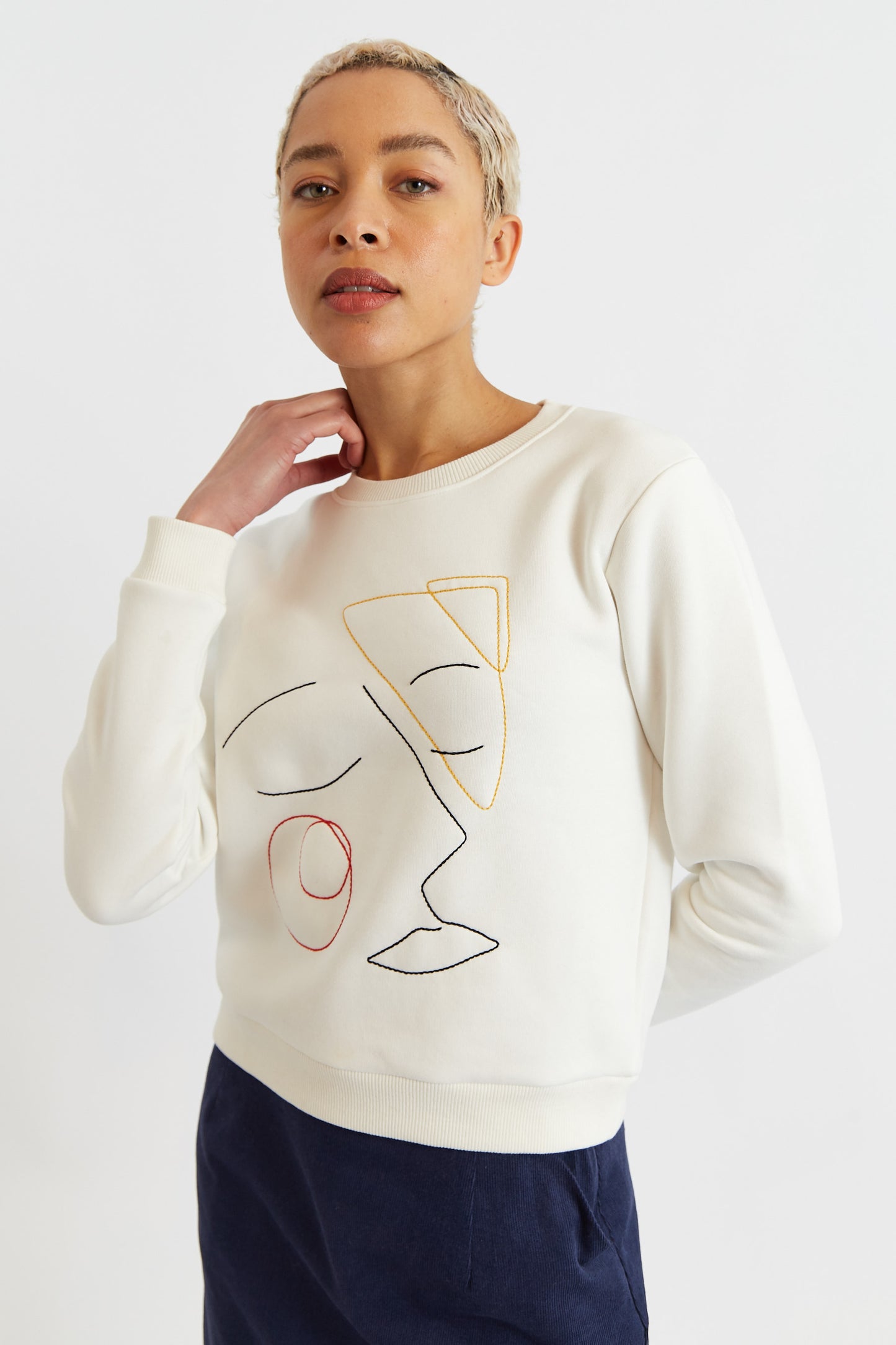 Jan Facetime Embroidered Sweatshirt - Off White