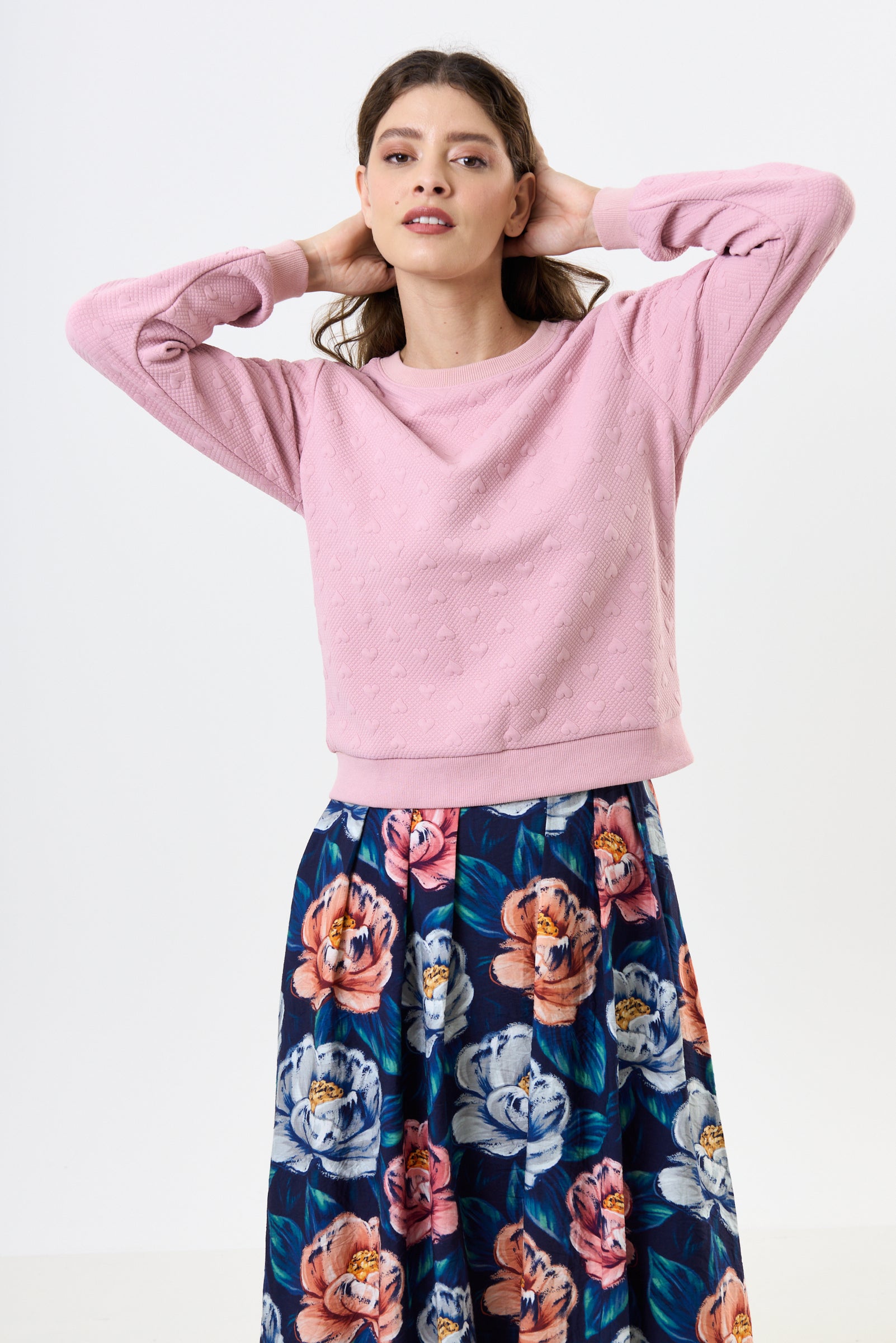 Jan Heartfelt Quilted Sweatshirt - Pale Pink