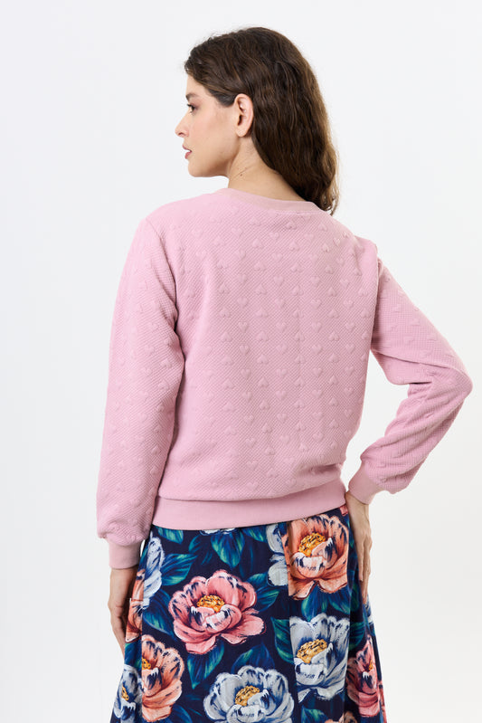 Jan Heartfelt Quilted Sweatshirt - Pale Pink