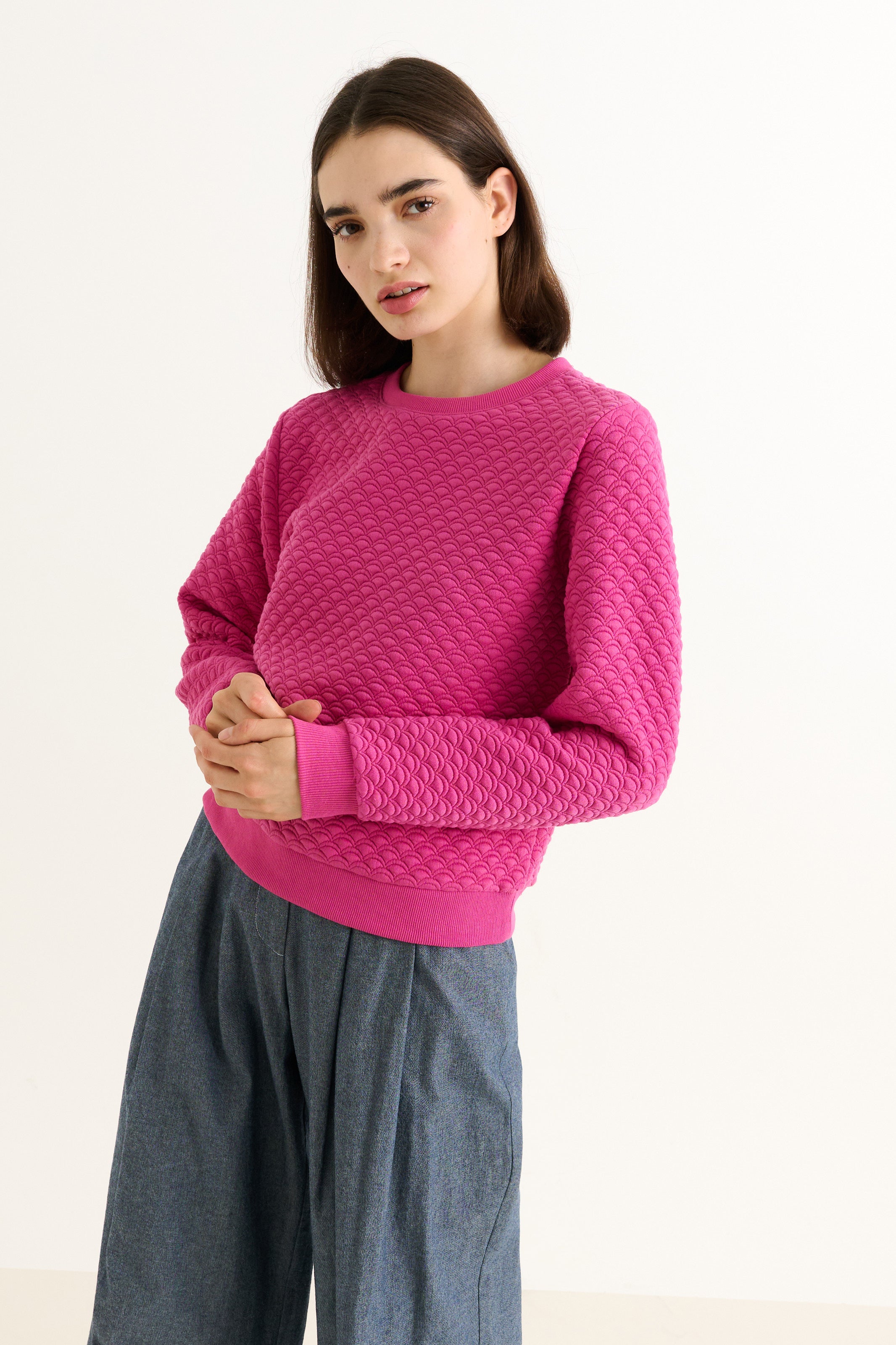 Jan Scallop Quilt Sweatshirt - Pink