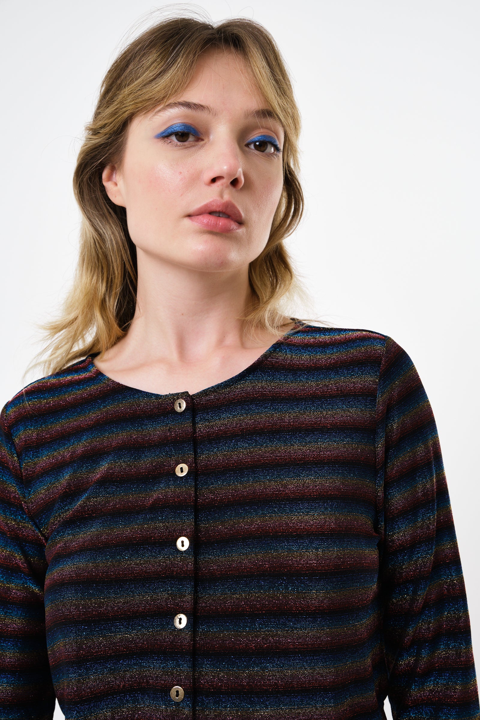 Jayda Sparkle Stripe Cardigan - Gold - Detail 1