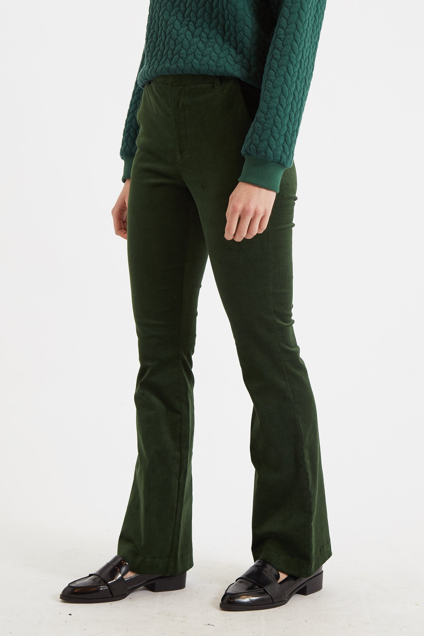 Jayelyn Babycord Flared Trouser - Forest Green