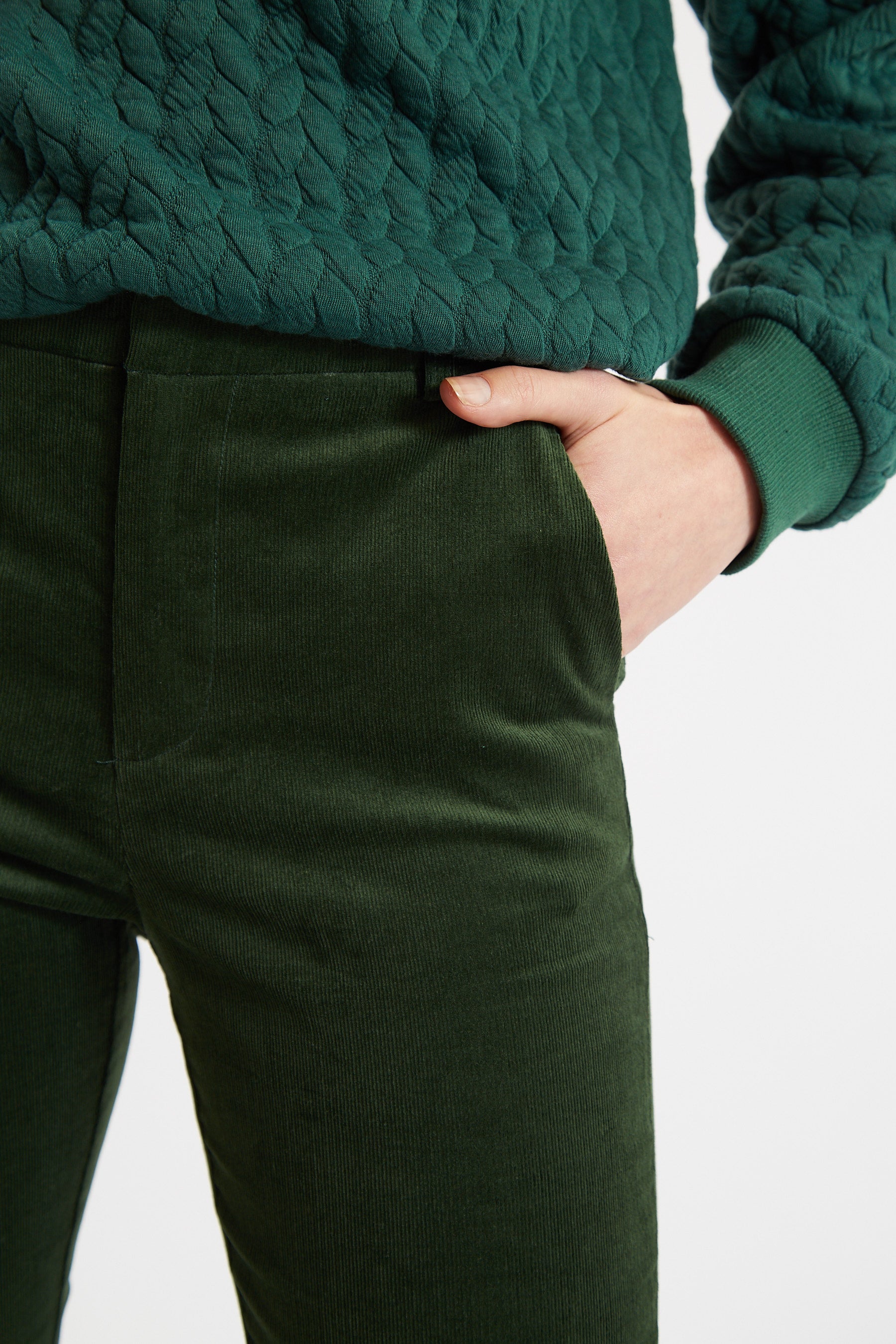 Jayelyn Babycord Flared Trouser - Forest Green