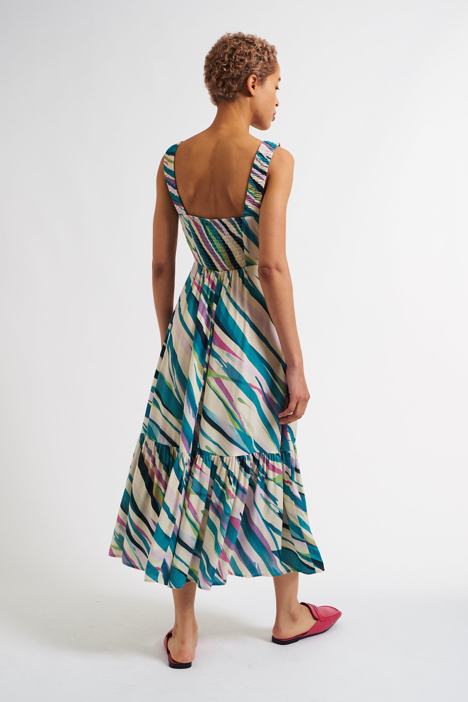 Jema Diagonal Wave Print Midi Sundress