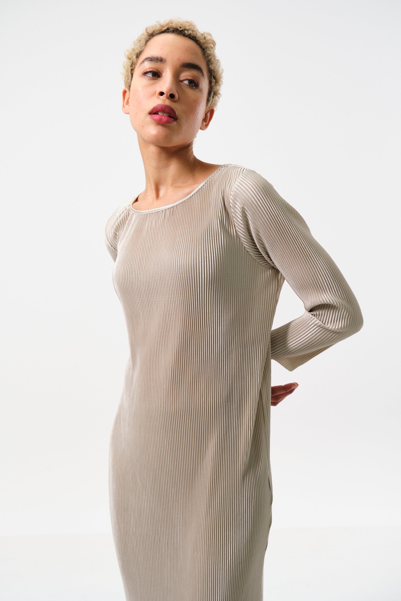 Joeva Pleated Midi Dress - Stone - Detail 1